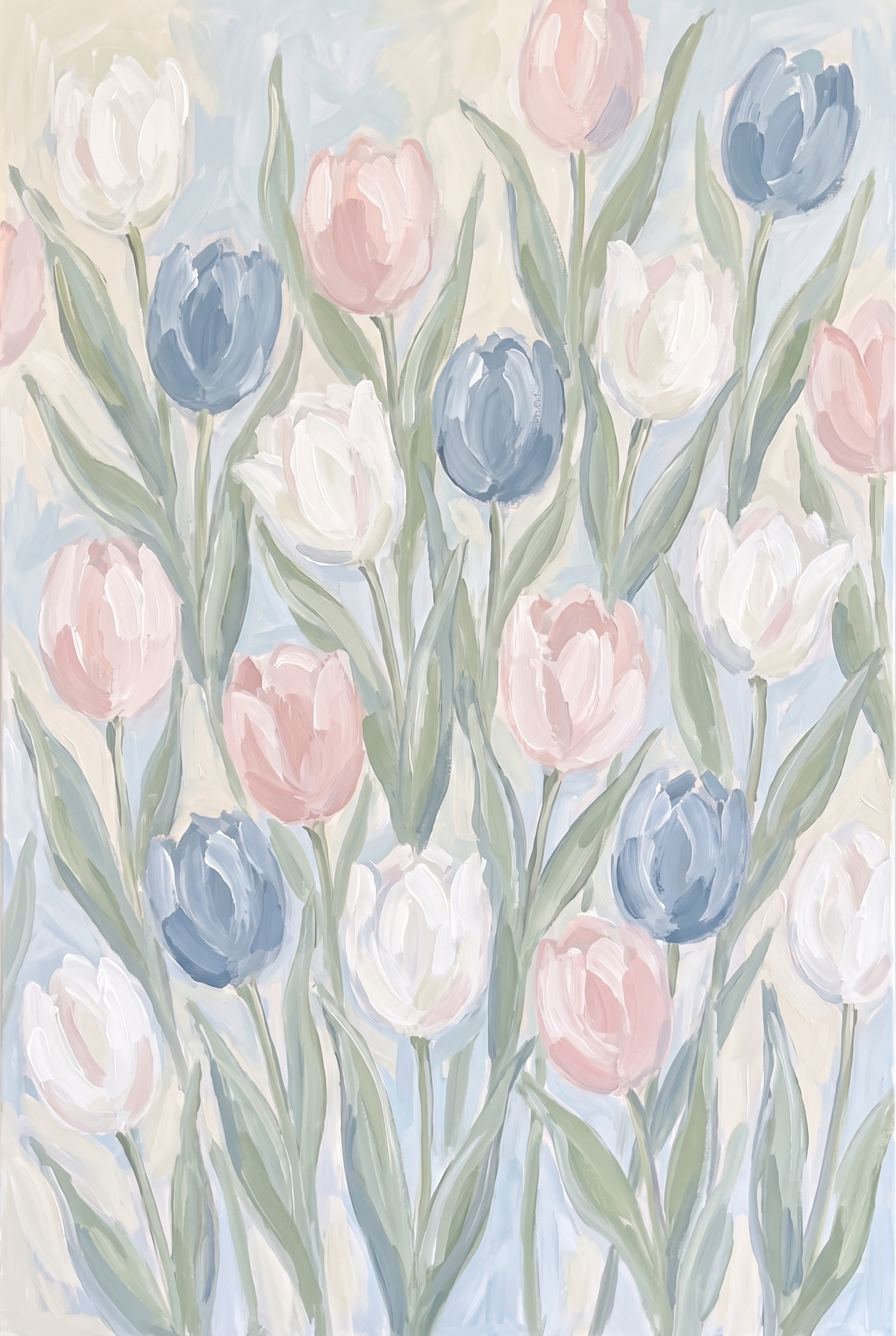 Soft Pastel Pink Tulip Floral Wall Art - Pastel Tulip Garden