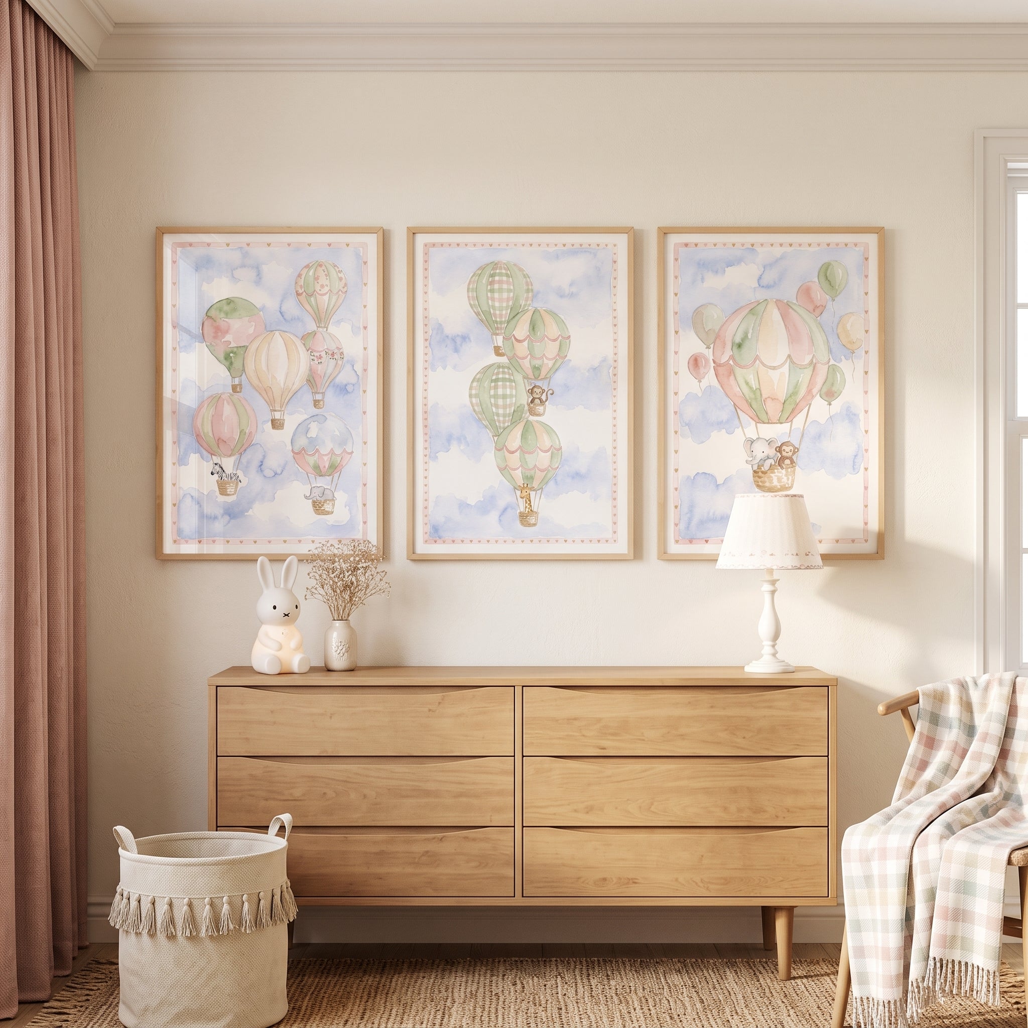 Soft Pastel Safari Animal Wall Art Set Of 3 - Floating Animal Friends