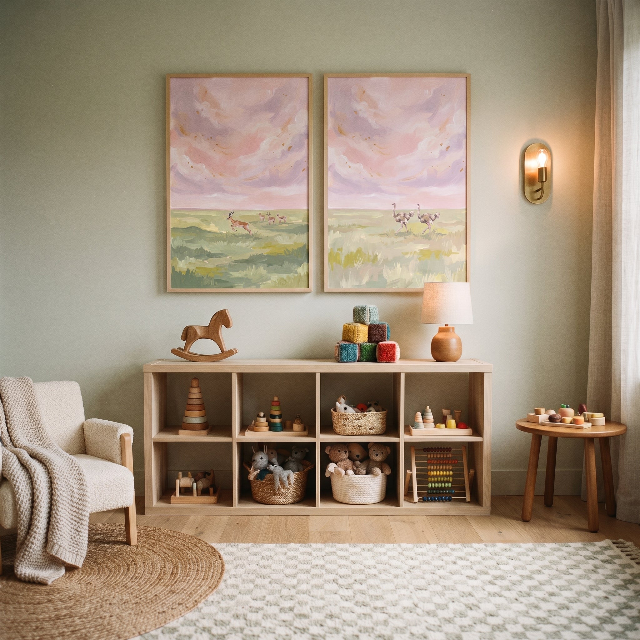 Soft Pastel Safari Animals Wall Art Set of 2 - Pastel Safari Sky