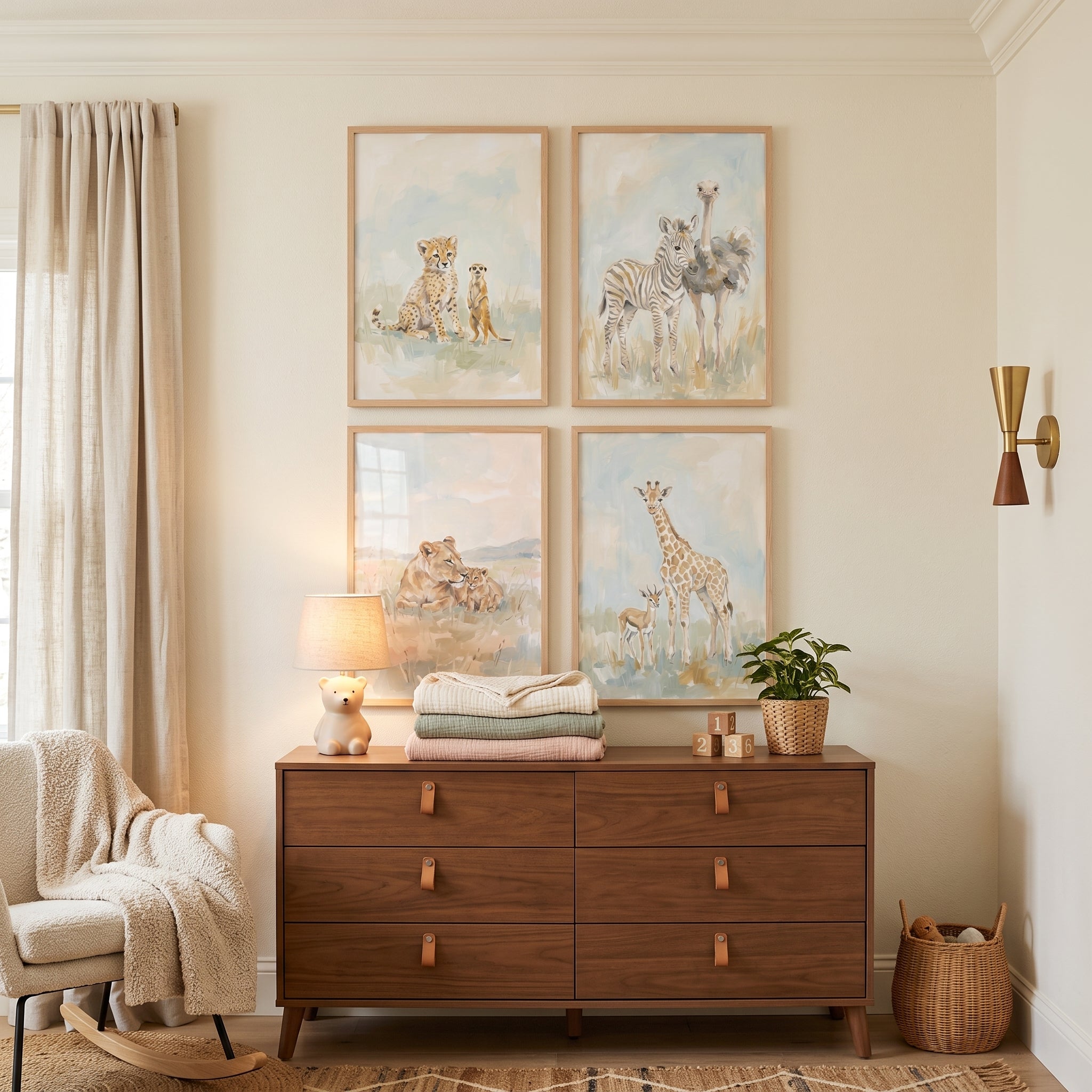 Soft Pastel Safari Animals Wall Art Set Of 4 - Wild Safari Duo