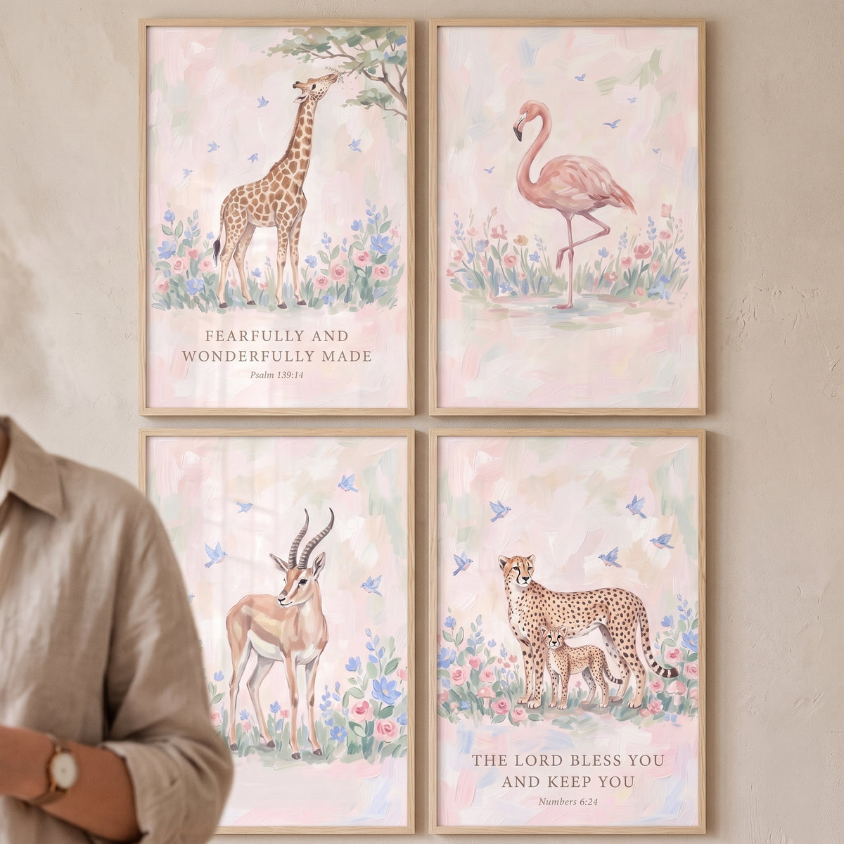 Soft Pastel Savanna Animals Wall Art Set Of 4 - Sacred Safari Animals