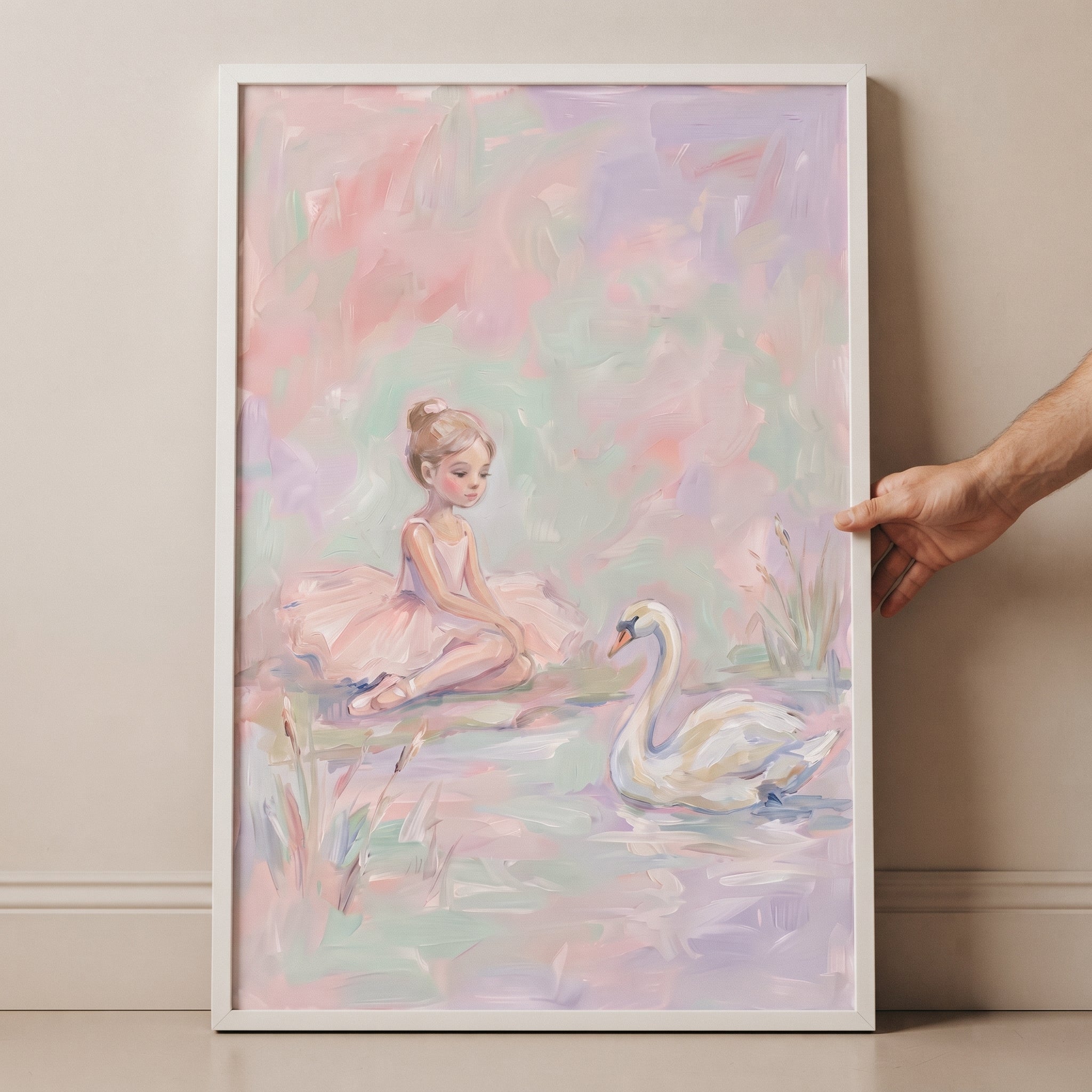 Soft Pastel Sitting Ballerina Wall Art - Graceful Swan Moment