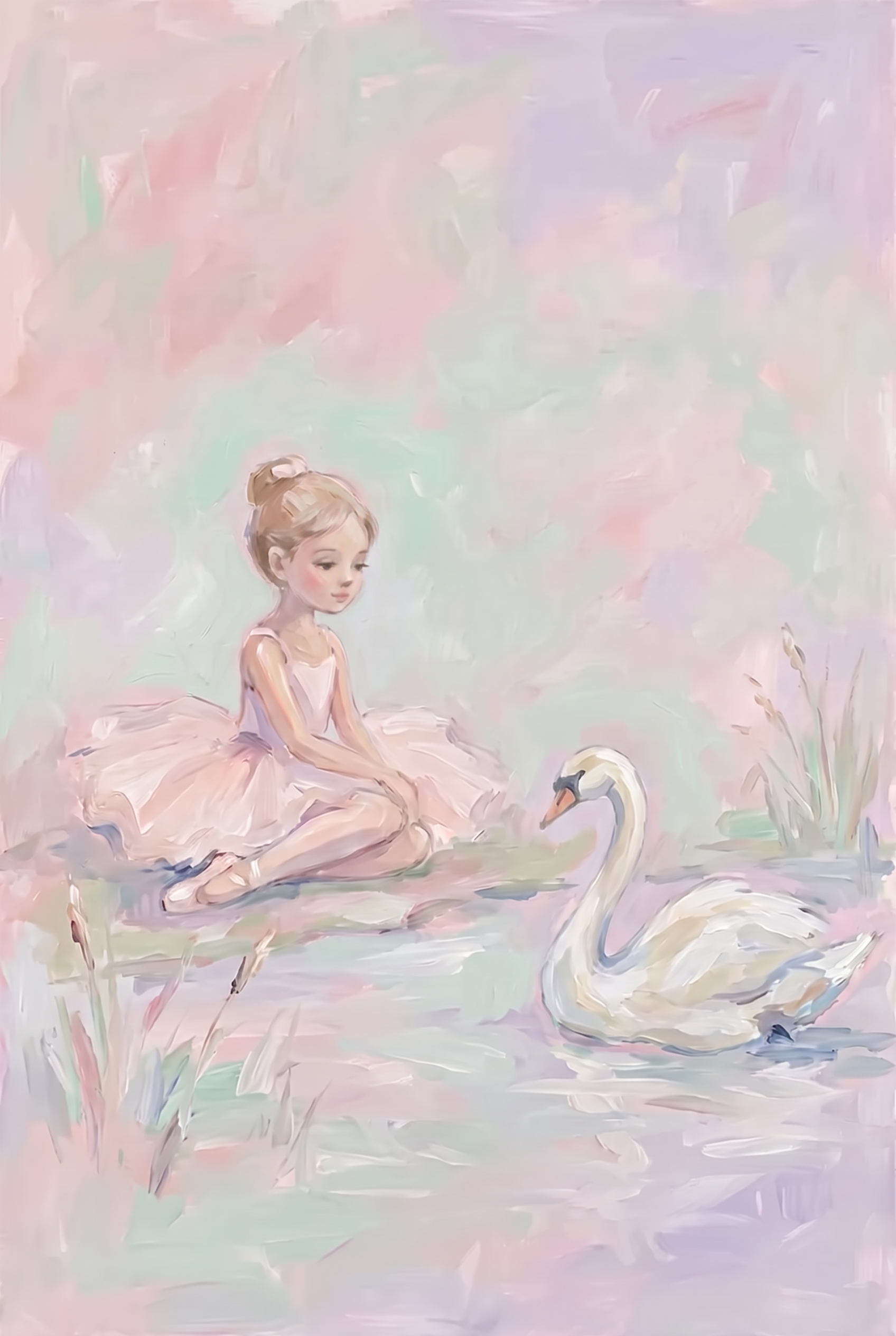 Soft Pastel Sitting Ballerina Wall Art - Graceful Swan Moment