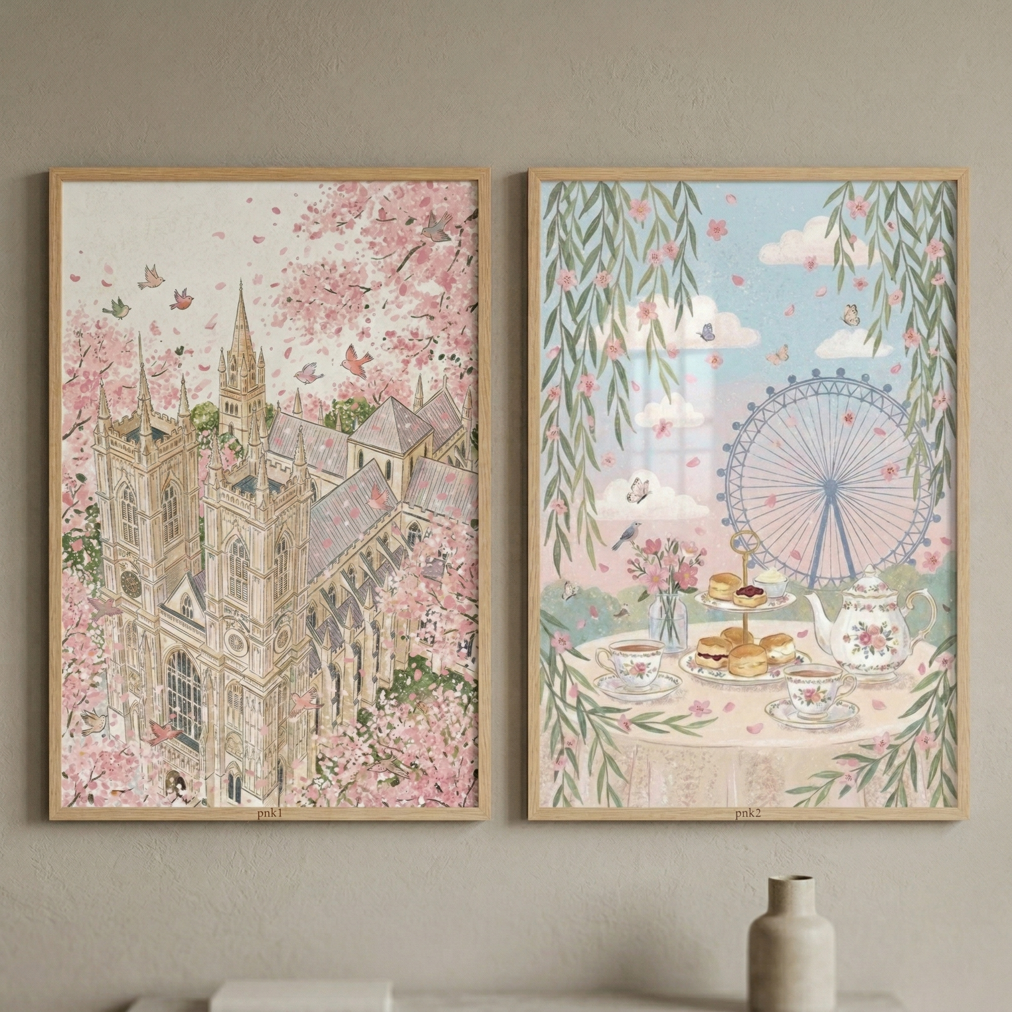 Soft Pastel Wall Art Set of 2 - Spring Blossom Sights