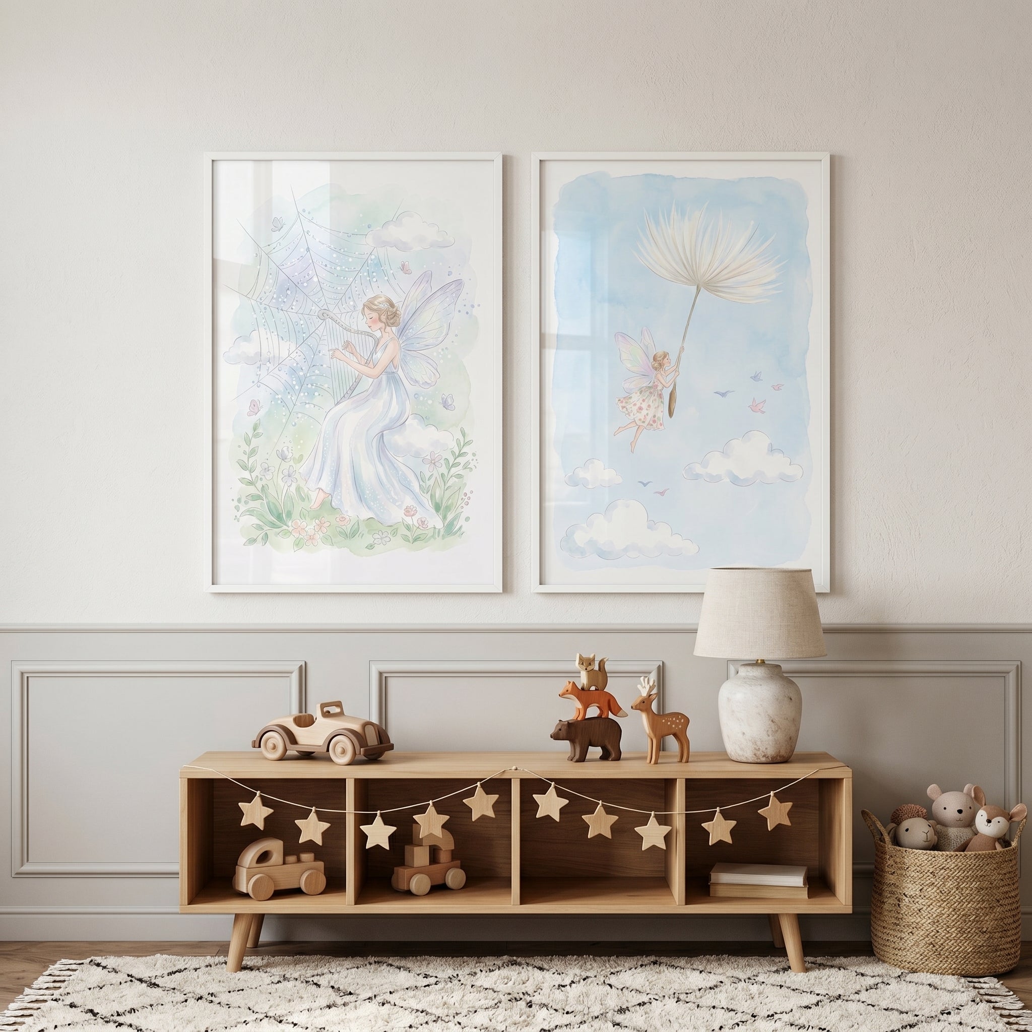 Soft Pastel Watercolor Fairy Wall Art Set Of 2 - Whimsical Winged Dreams