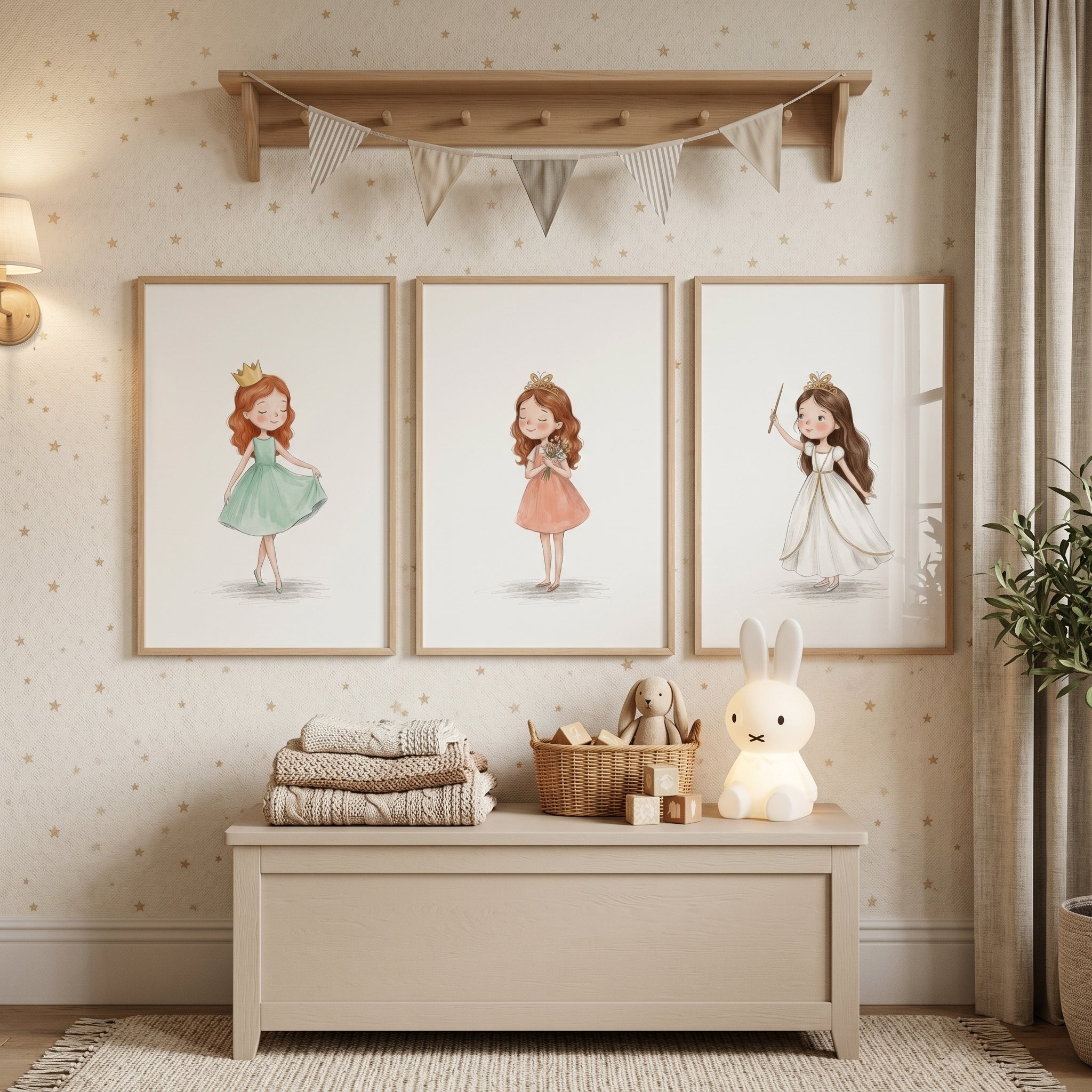 Soft Pastel Watercolor Princess Wall Art Set of 3 - Whimsical Fairy Girls