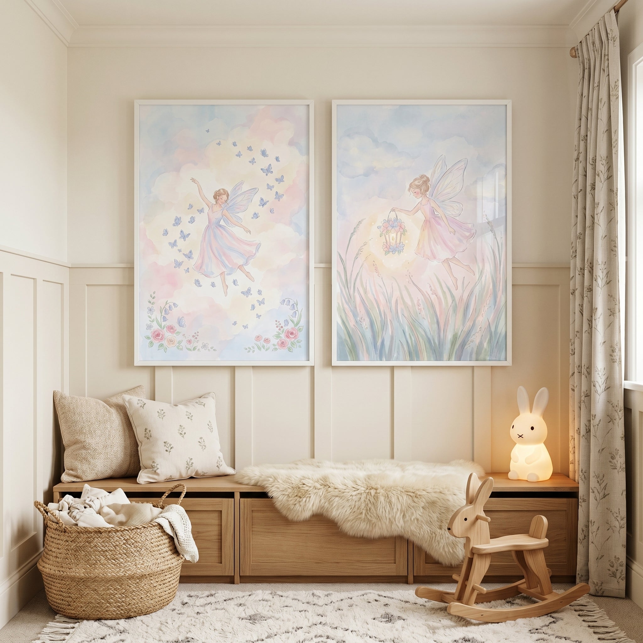 Soft Pastel Winged Fairy Wall Art Set Of 2 - Whimsical Fairy Magic