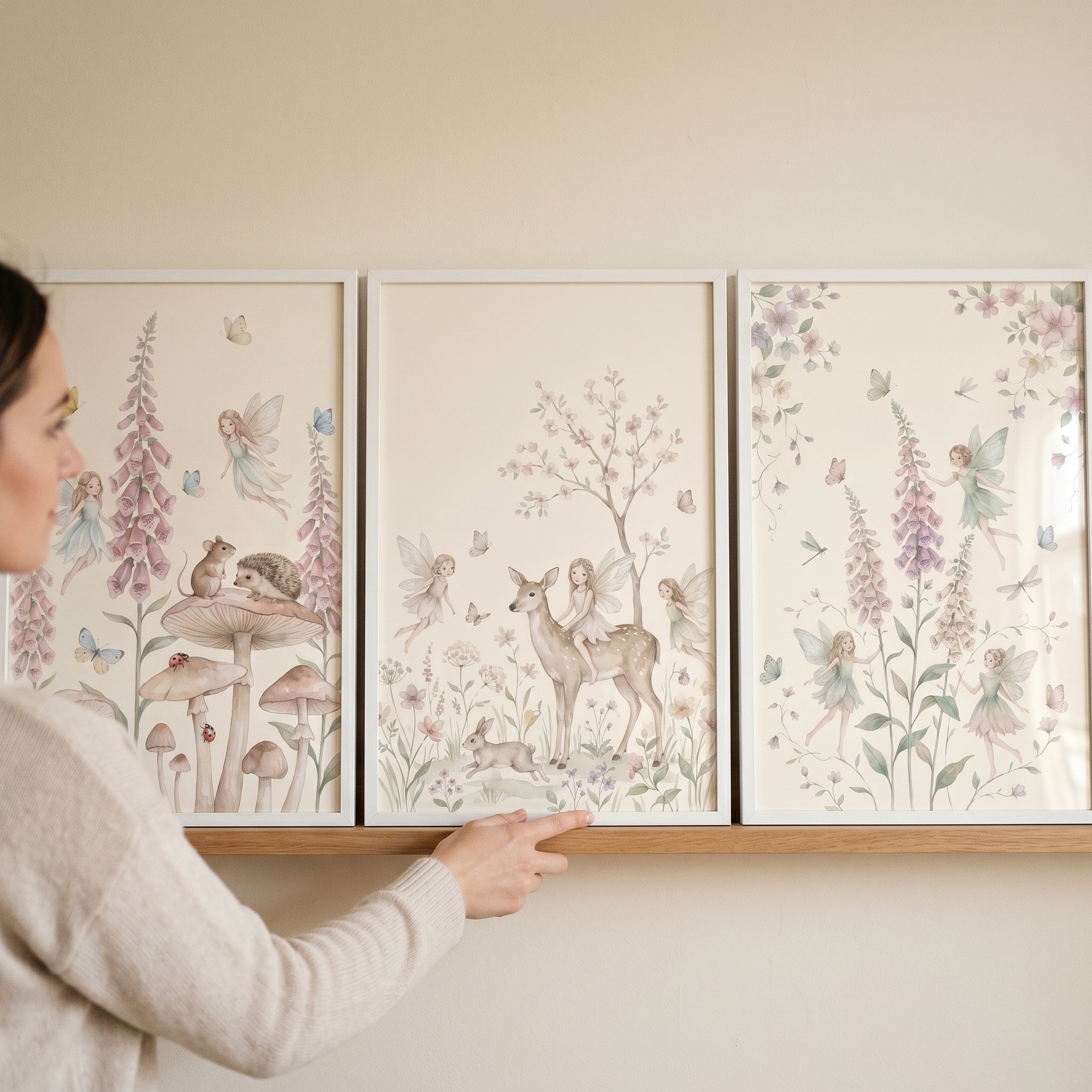 Soft Pastel Woodland Fairies Wall Art Set of 3 - Enchanted Woodland Sprites
