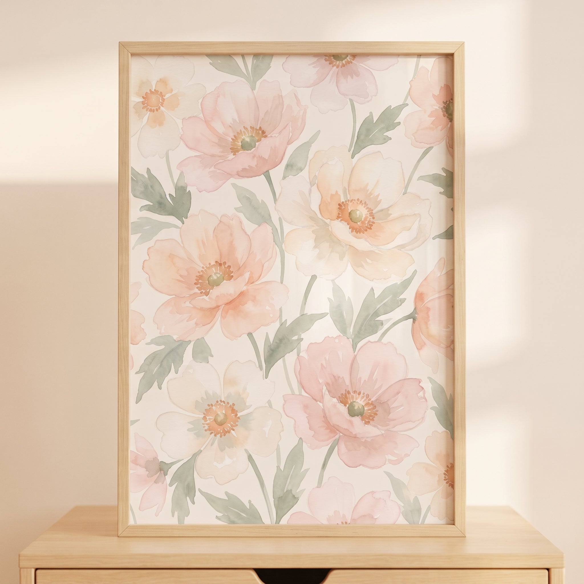 Soft Peach Watercolor Floral Wall Art - Ethereal Garden Petals