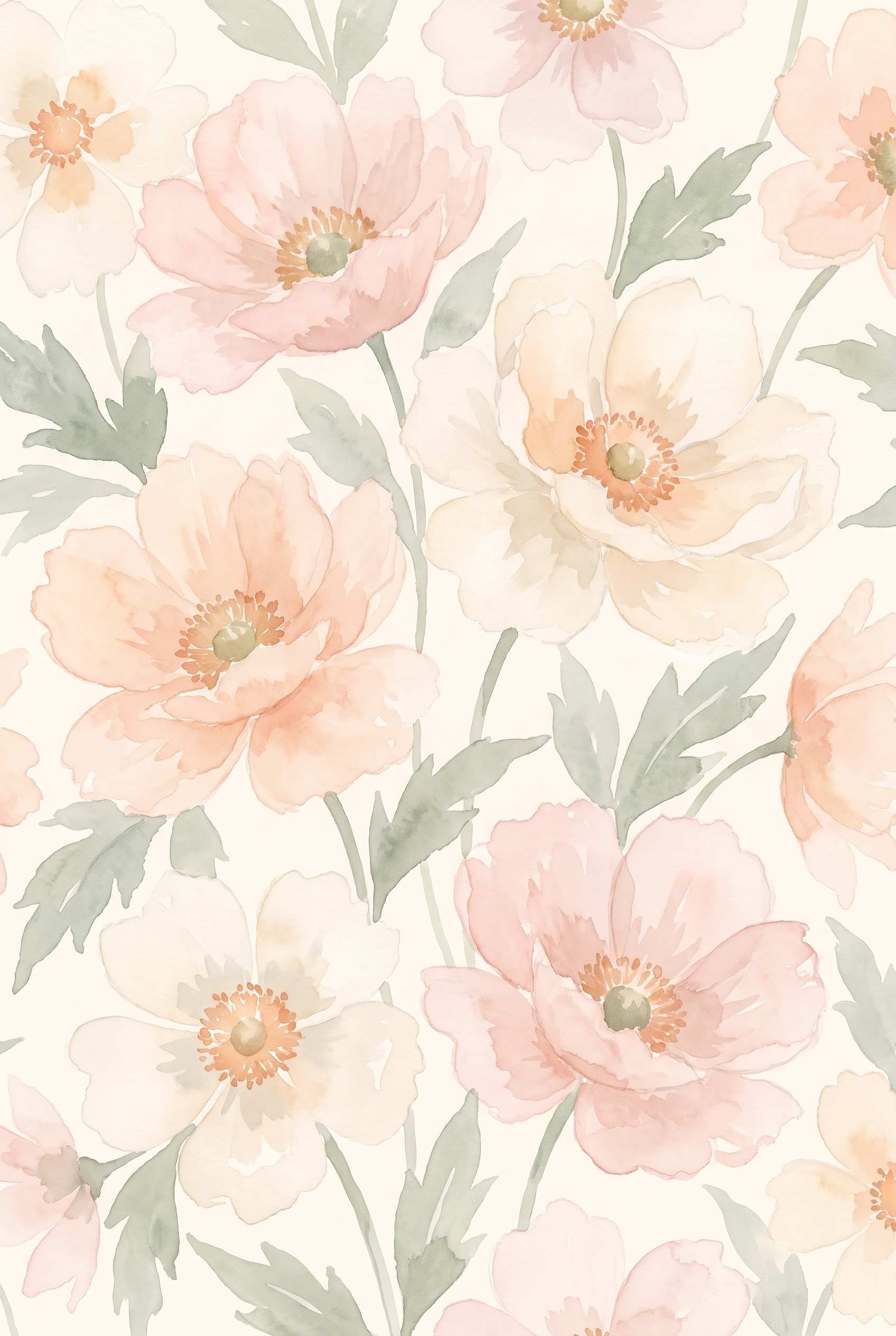 Soft Peach Watercolor Floral Wall Art - Ethereal Garden Petals