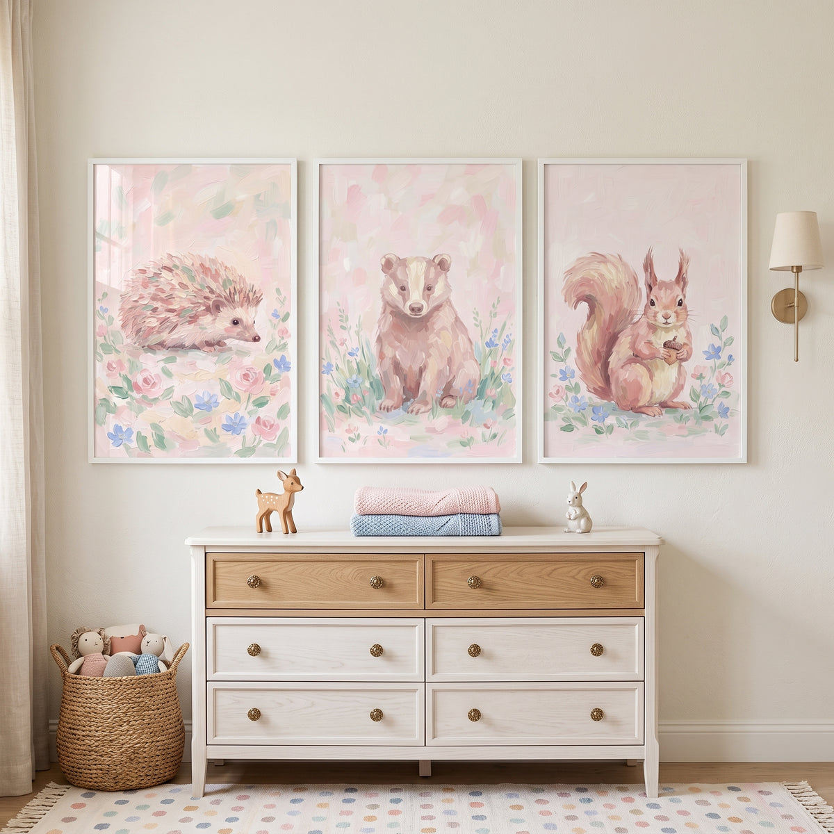 Soft Petal Woodland Animals Wall Art Set of 3 - Sweet Meadow Trio