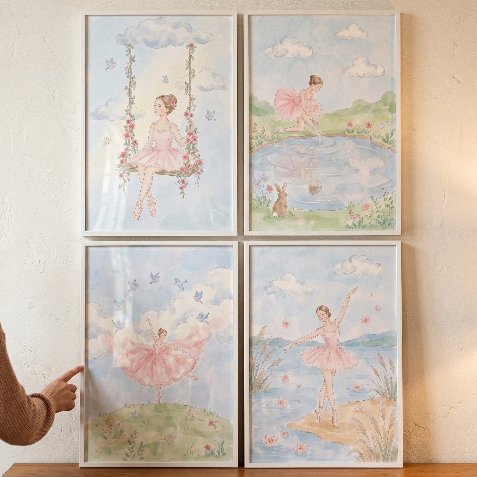 Soft Pink Ballerina Wall Art Set Of 4 - Sweet Garden Ballet