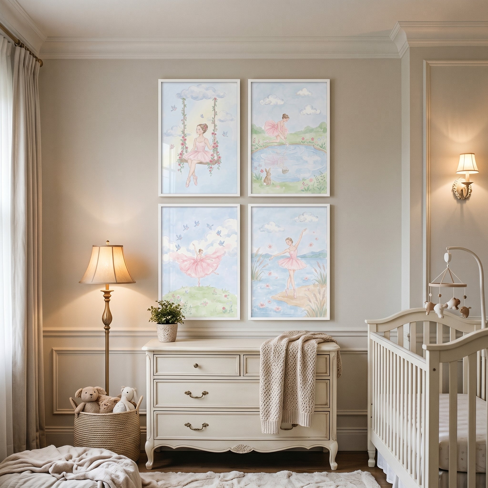 Soft Pink Ballerina Wall Art Set Of 4 - Sweet Garden Ballet