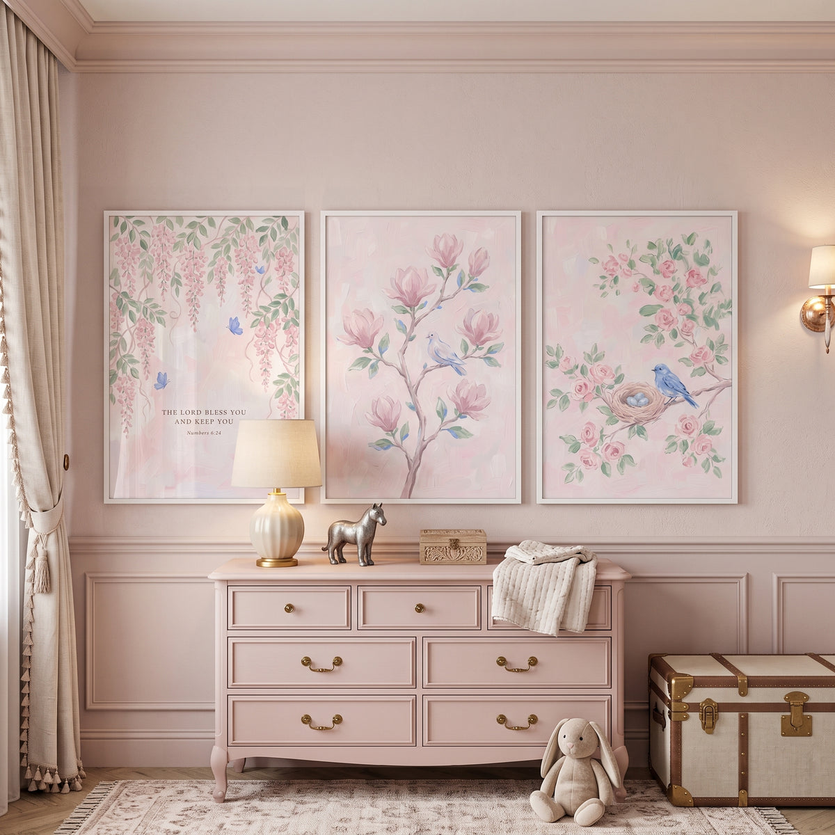 Soft Pink Blossom Wall Art Set Of 3 - Divine Floral Grace
