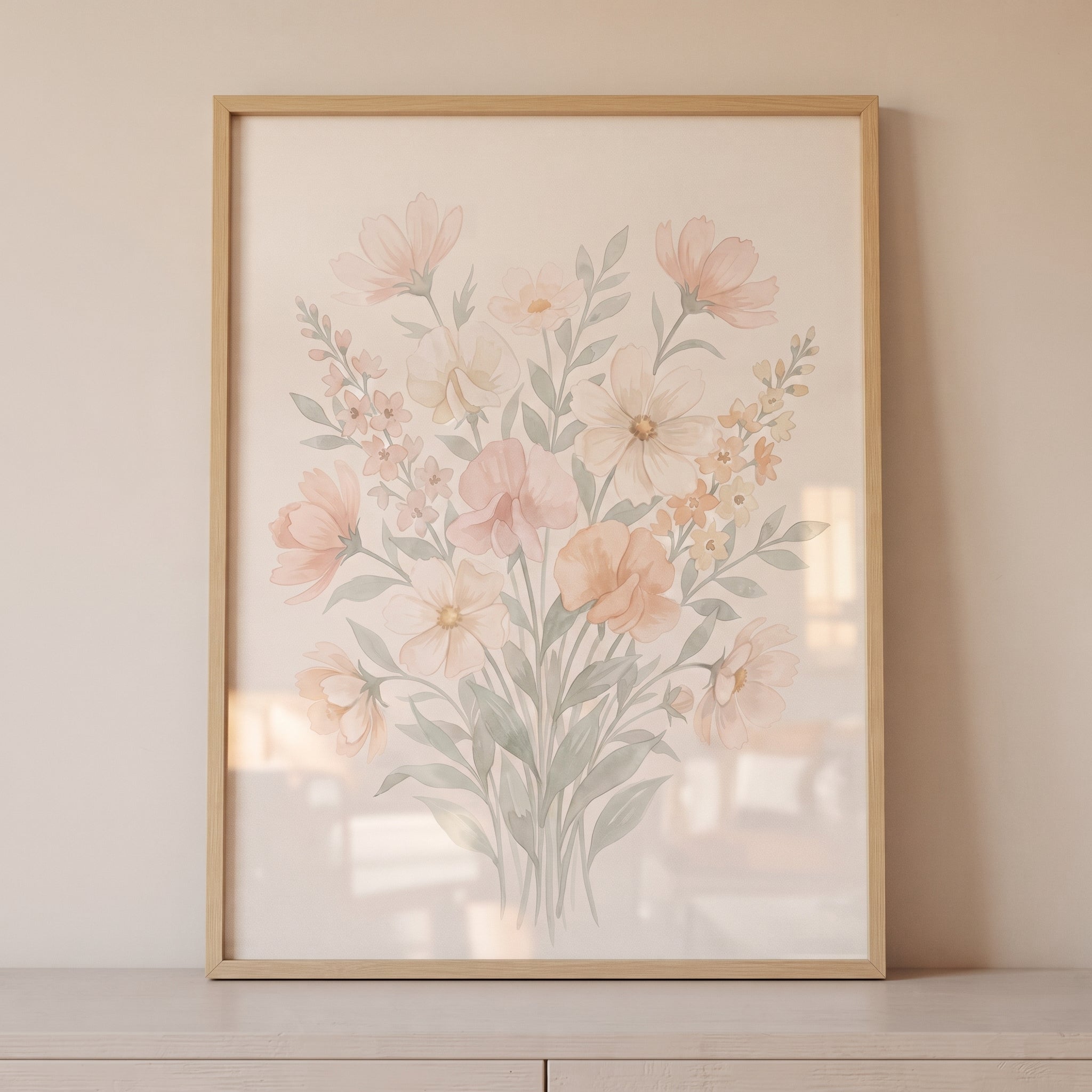 Soft Pink Botanical Floral Wall Art - Soft Pastel Blooms