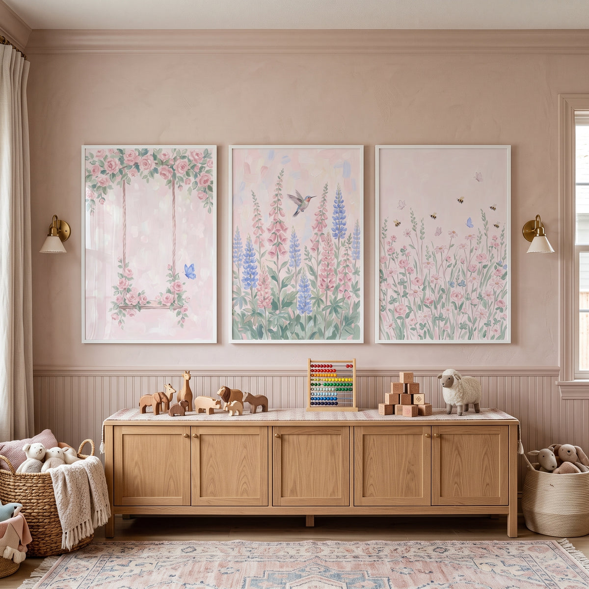 Soft Pink Botanical Garden Wall Art Set of 3 - Soft Spring Bloom