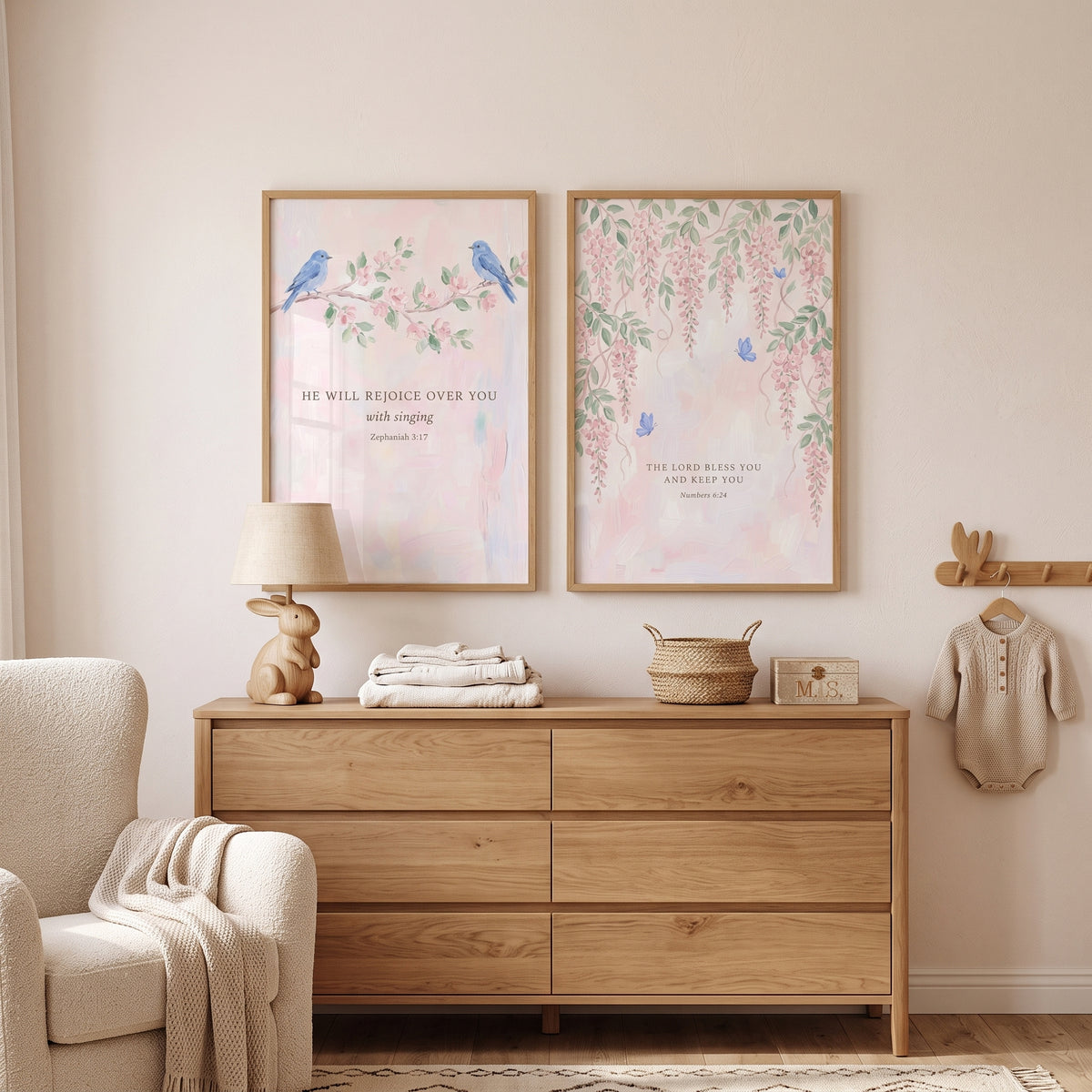 Soft Pink Botanical Scripture Artwork Set of 2 - Sacred Floral Song