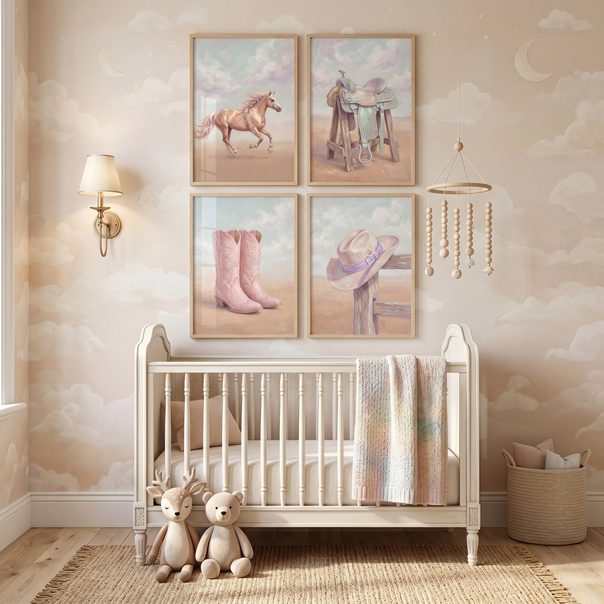 Soft Pink Cowgirl Set Wall Art Set of 4 - Pastel Ranch Dreams