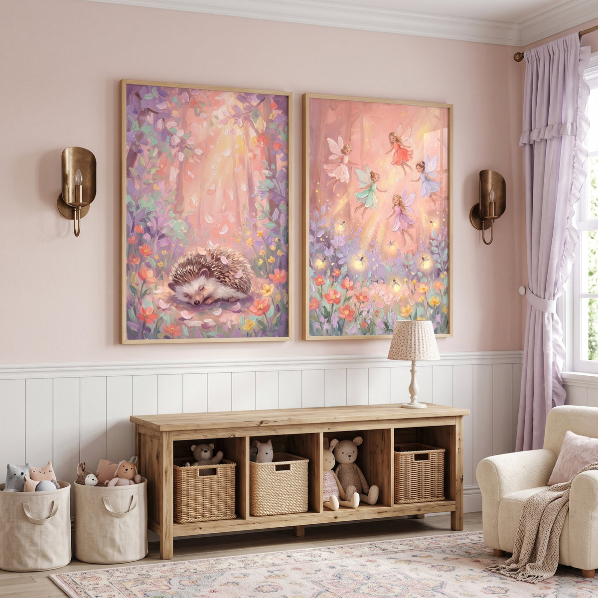 Soft Pink Enchanted Forest Wall Art Set of 2 - Whimsical Forest Dreams