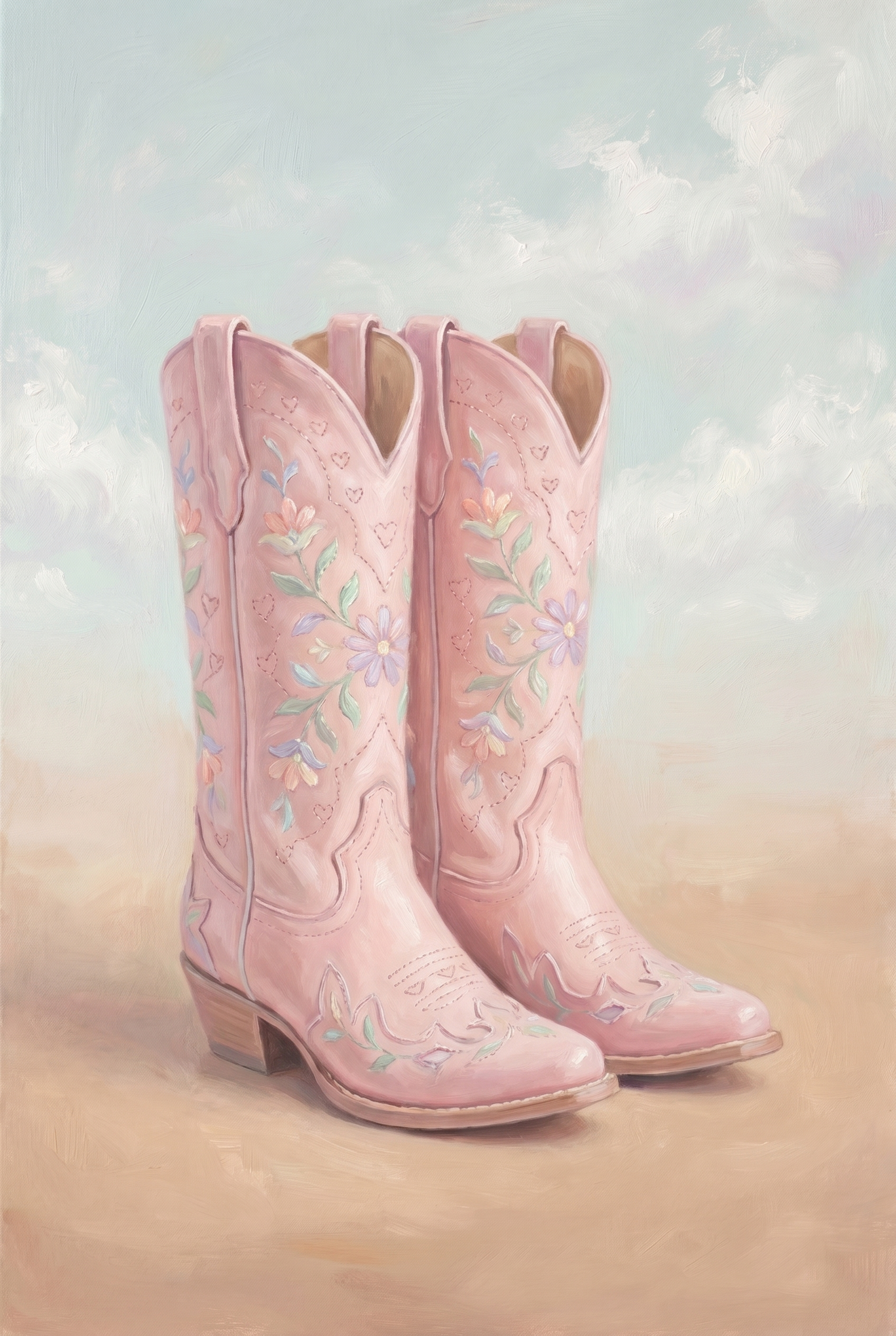Soft Pink Floral Boots Wall Art - Blossom Western Boots