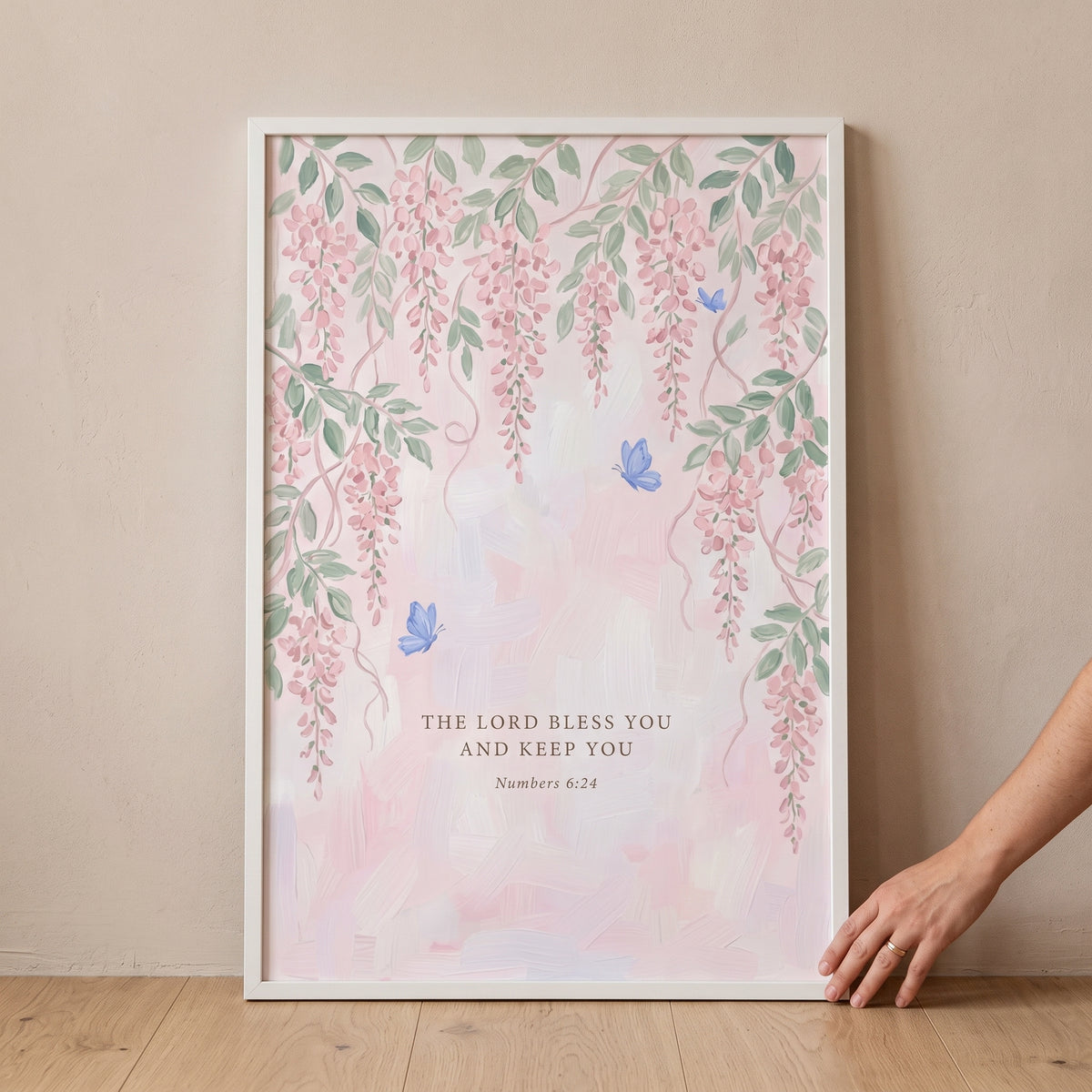 Soft Pink Hanging Wisteria Bible Wall Art - Wisteria Blessings