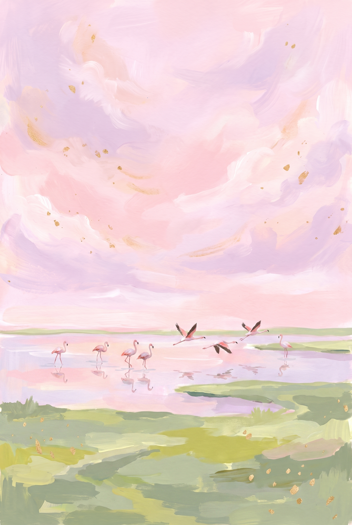 Soft Pink Sky Flamingo Bird Wall Art - Pink Flamingo Sunset
