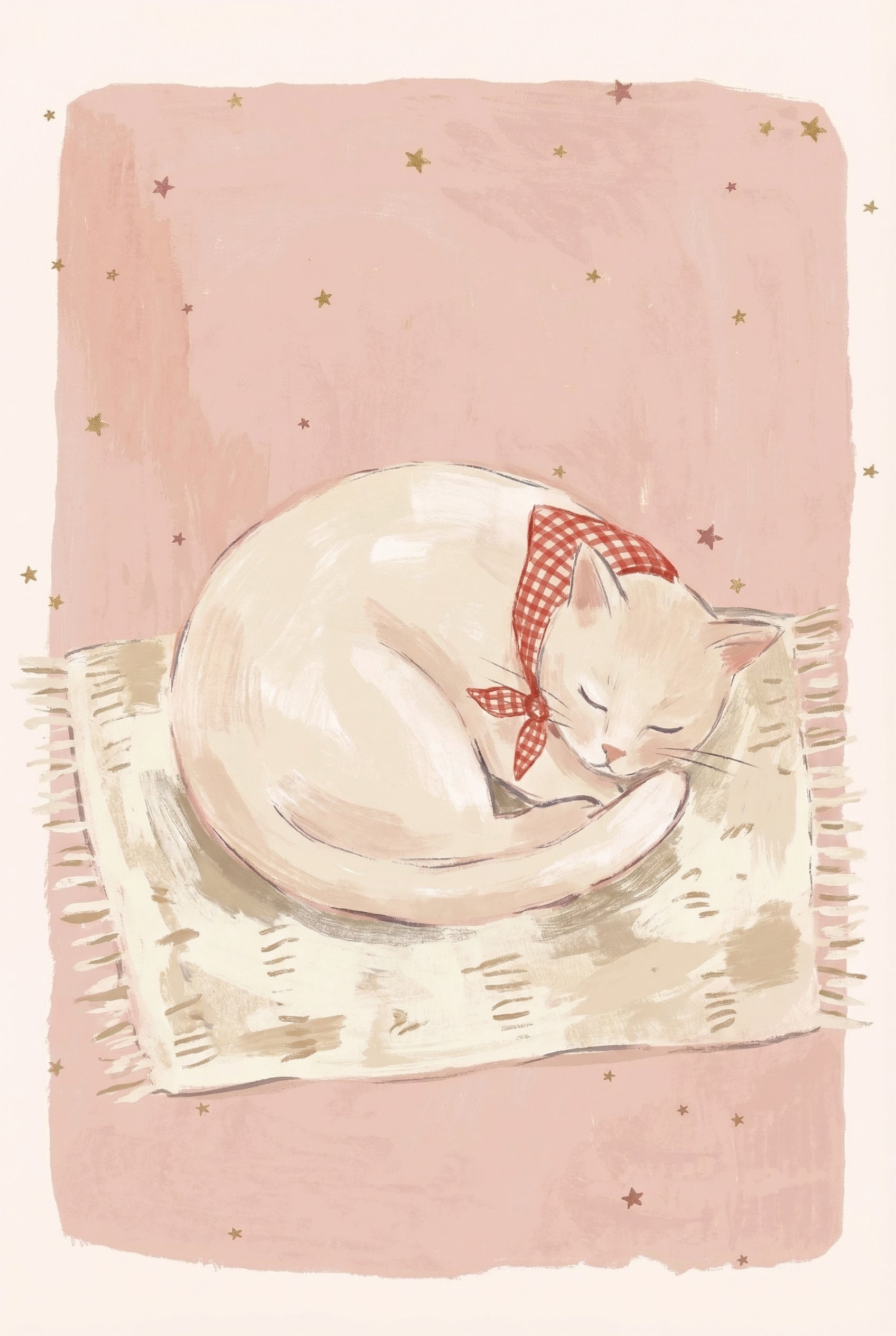 Soft Pink Starry Cat Wall Art - Cozy Starry Nap