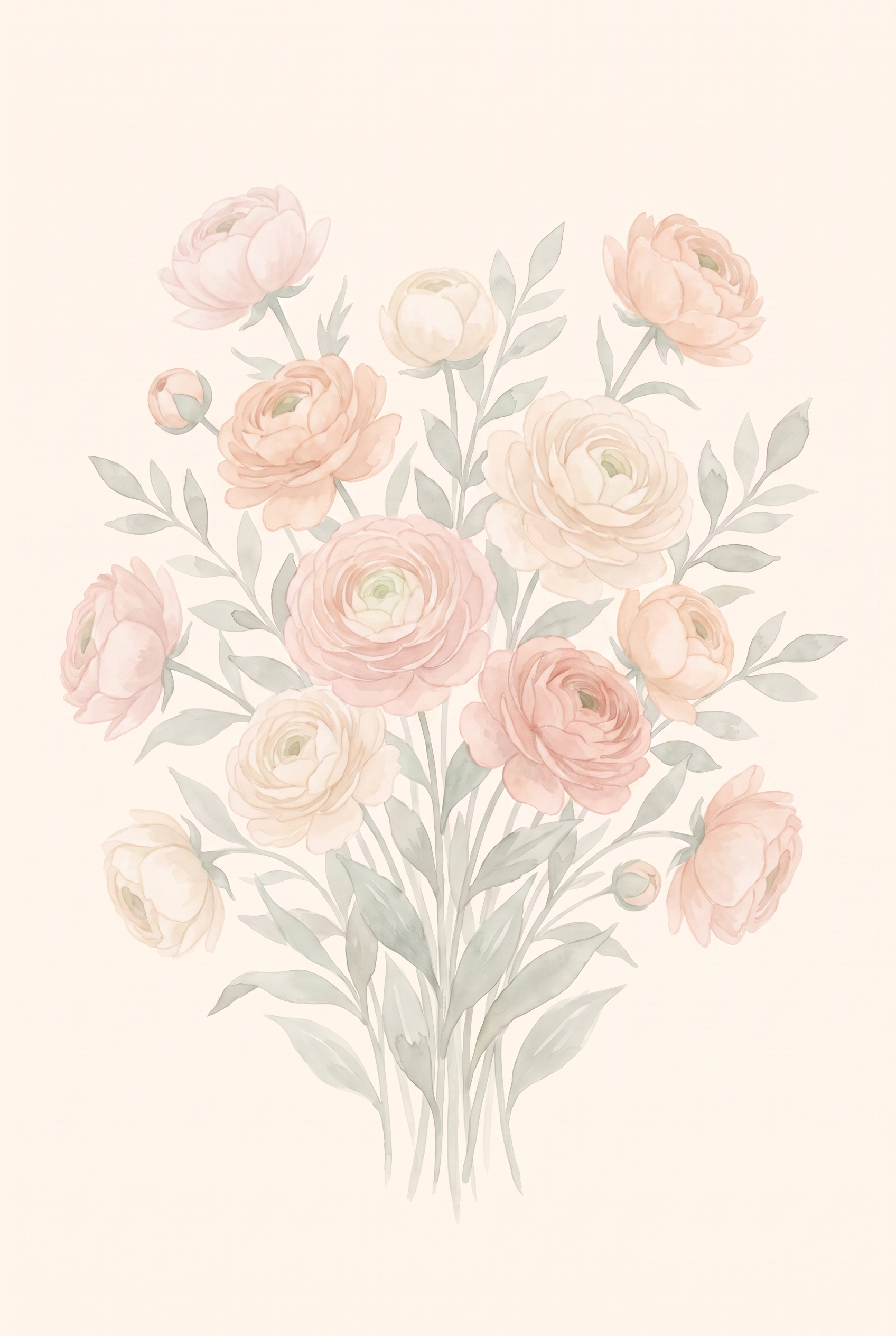 Soft Pink Watercolor Floral Wall Art - Soft Petal Bouquet