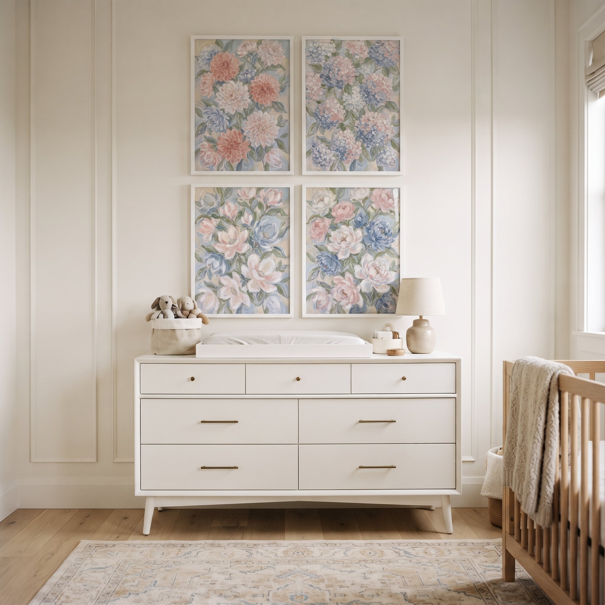 Soft Romantic Spring Floral Wall Art Set of 4 - Serene Petal Collection