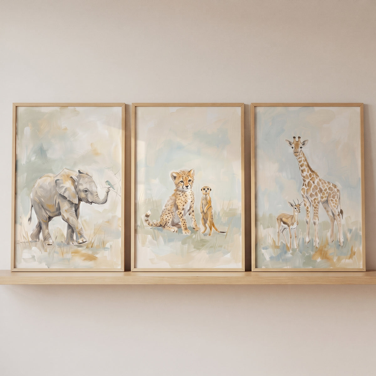 Soft Sage Savanna Animals Wall Art Set of 3 - Soft Savannah Friends