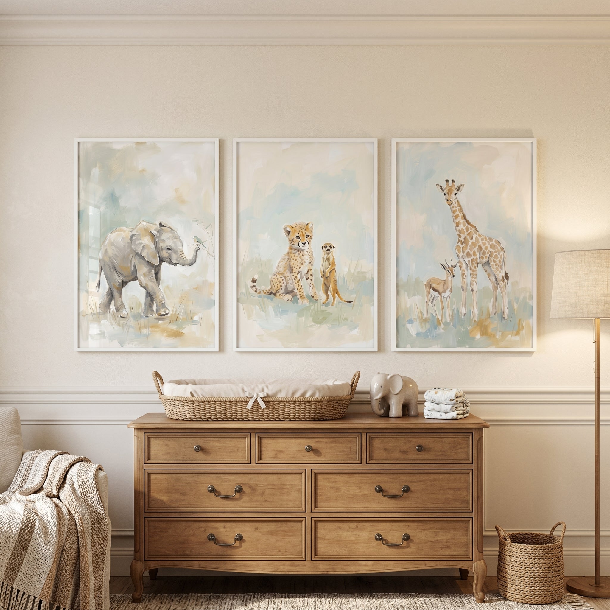 Soft Sage Savanna Animals Wall Art Set of 3 - Soft Savannah Friends