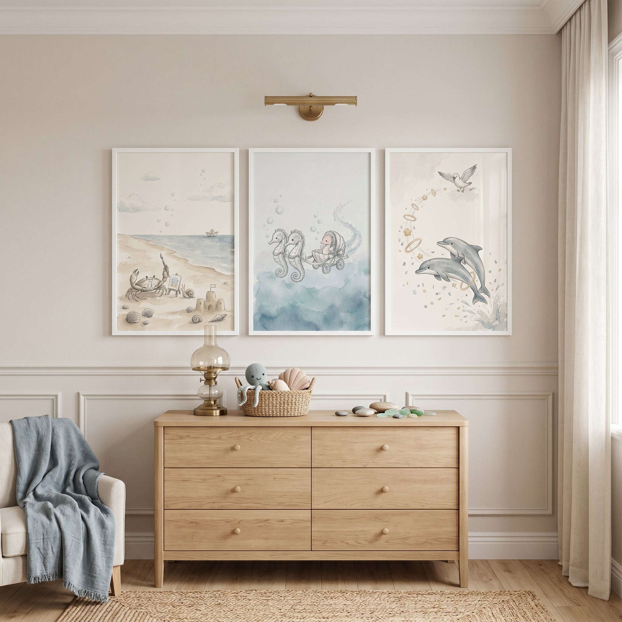 Soft Sandy Sea Animal Wall Art Set Of 3 - Ocean Dreams Trio