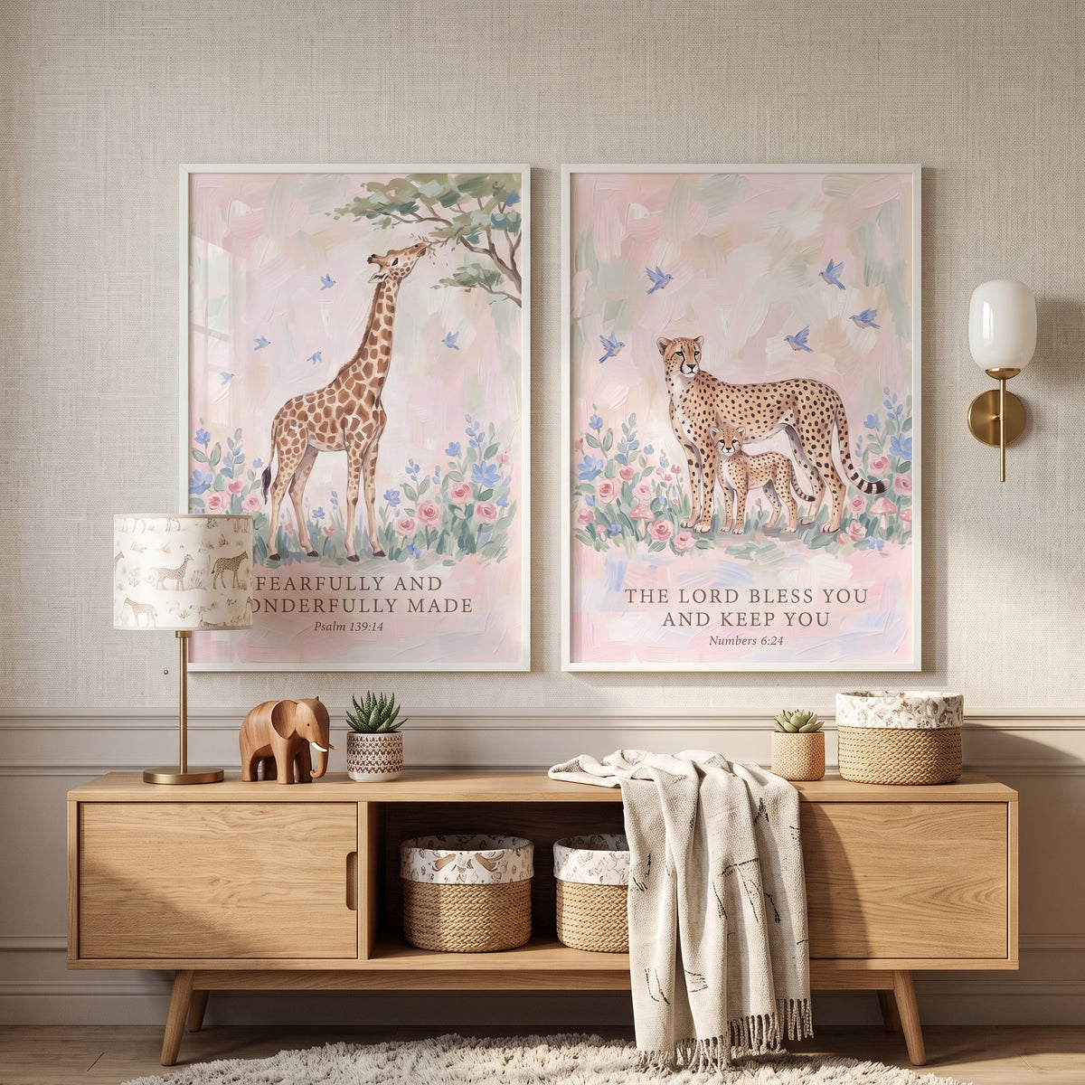 Soft Scripture Safari Animals Wall Art Set of 2 - Scripture Safari Decor