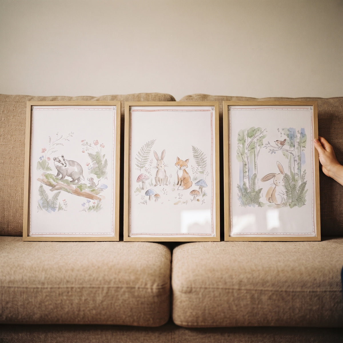 Soft Sketch Forest Creatures Wall Art Set of 3 - Sweet Forest Friends