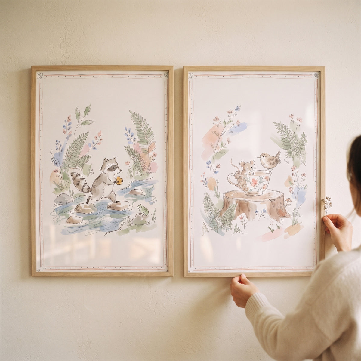 Soft Sketch Woodland Creature Artwork Set of 2 - Woodland Friends Tales