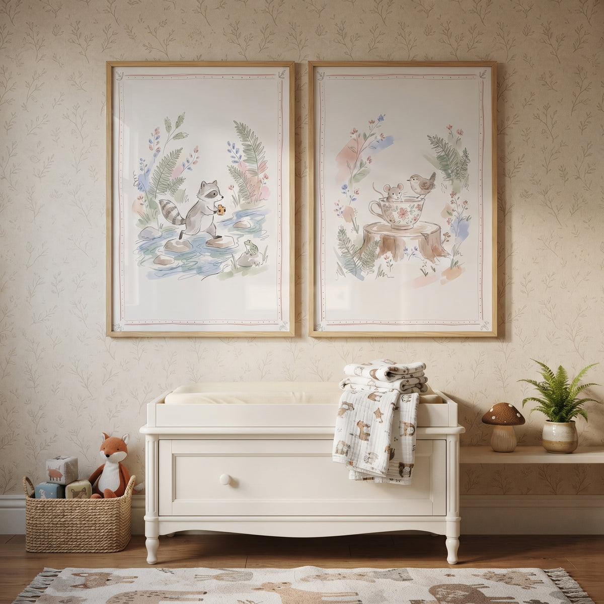 Soft Sketch Woodland Creature Artwork Set of 2 - Woodland Friends Tales
