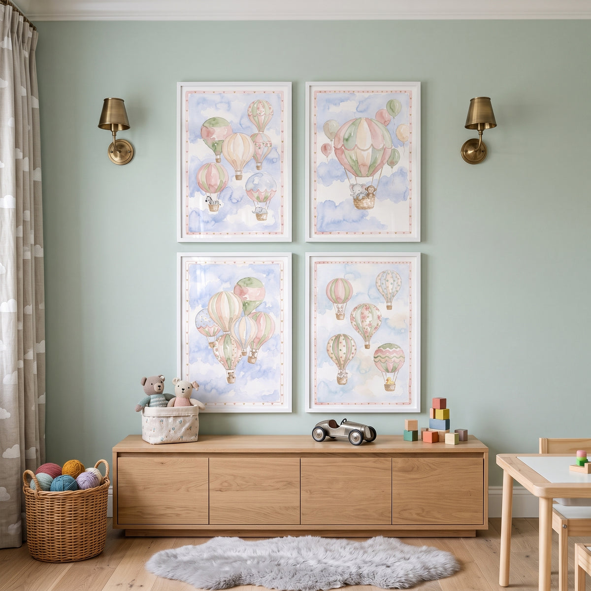 Soft Sky Animal Balloon Wall Art Set of 4 - Dreamy Cloud Flight