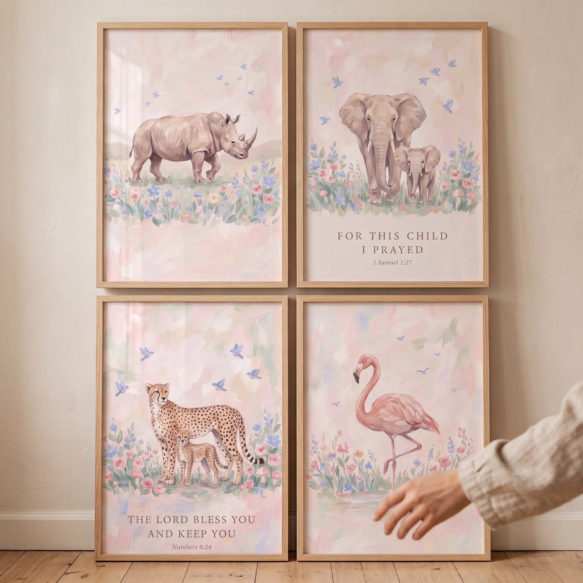 Soft Songbird Savanna Animals Wall Art Set Of 4 - Gentle Safari Blessings