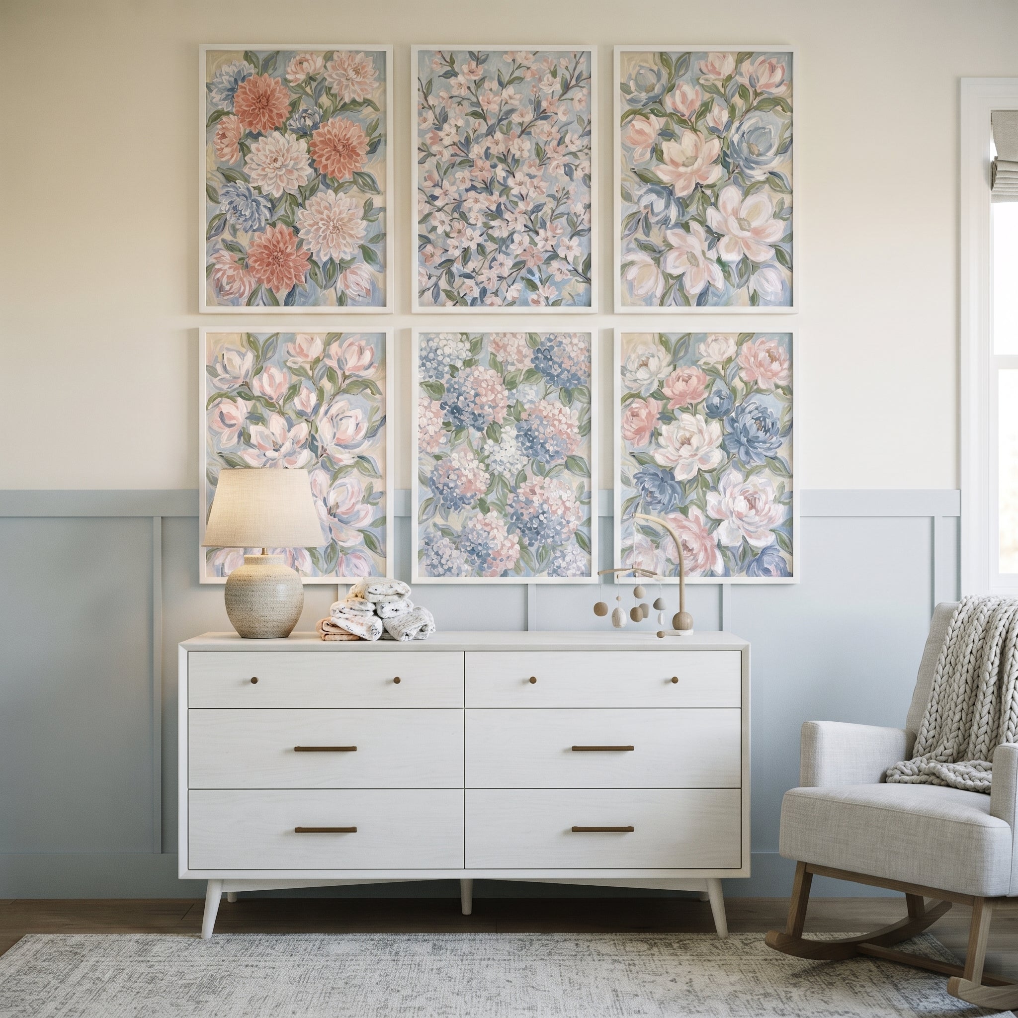 Soft Spring Garden Floral Wall Art Set of 6 - Soft Floral Suite