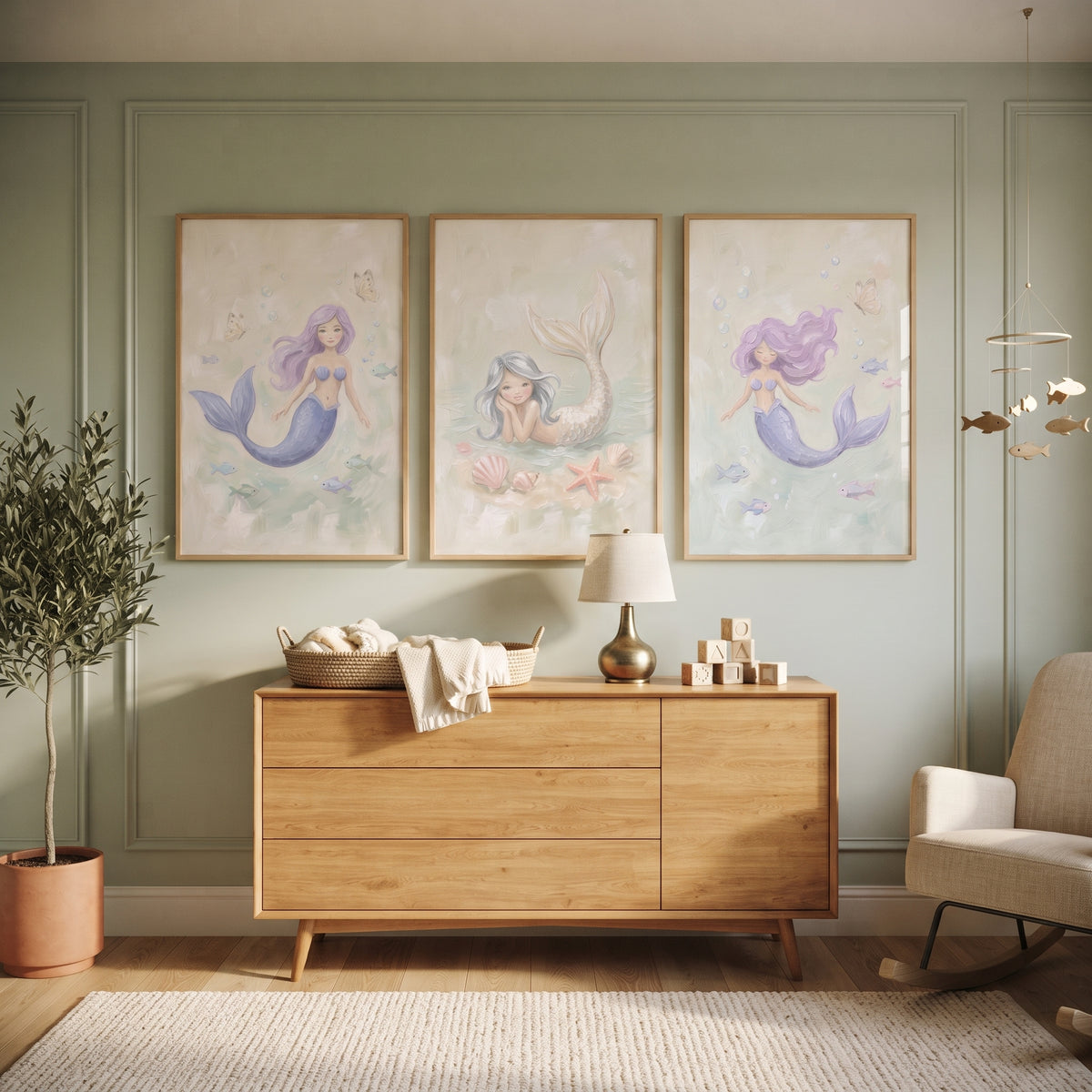 Soft Subaqueous Fantasy Mermaid Wall Art Set of 3 - Whimsical Ocean Dreams