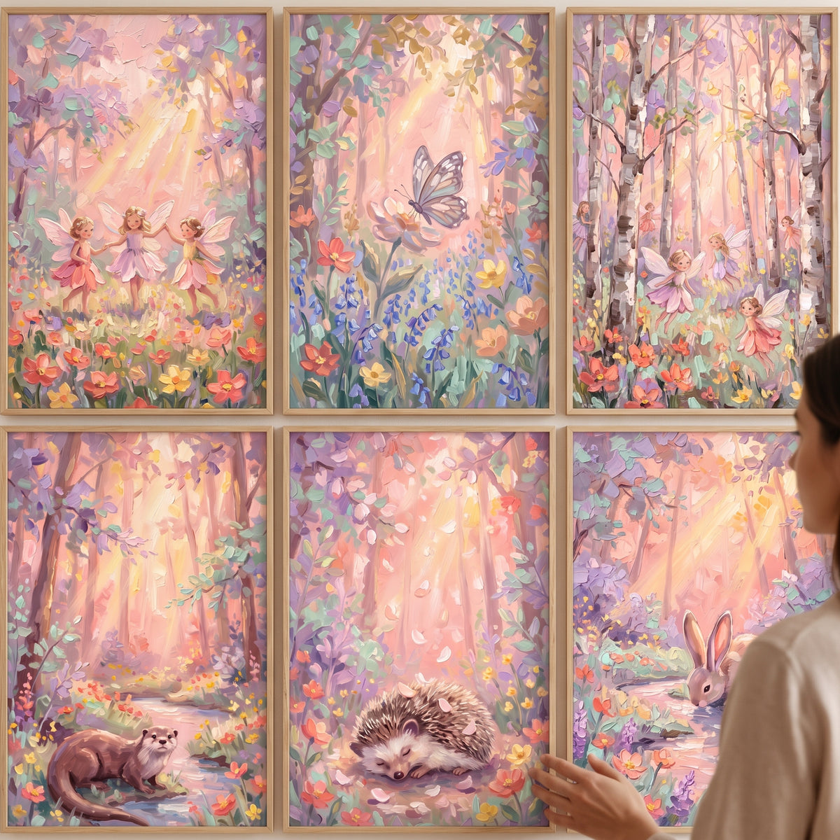 Soft Sunbeam Woodland Wall Art Set of 6 - Enchanted Pastel Woods