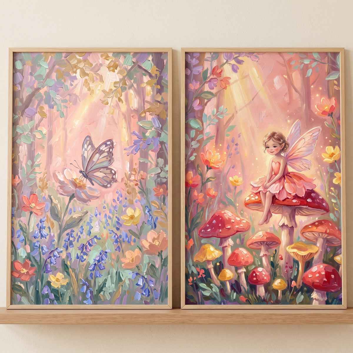 Soft Sunlit Enchanted Forest Wall Art Set of 2 - Sunlit Floral Dreams