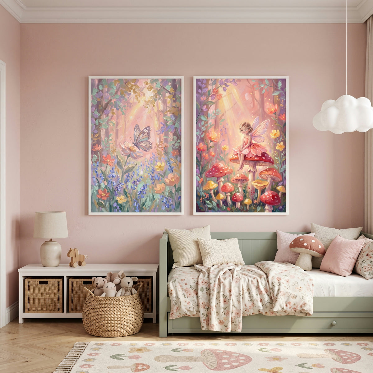 Soft Sunlit Enchanted Forest Wall Art Set of 2 - Sunlit Floral Dreams