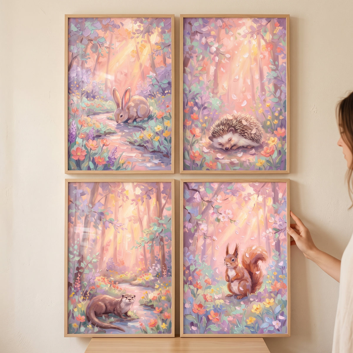 Soft Sunlit Forest Animals Wall Art Set of 4 - Sunlit Forest Friends