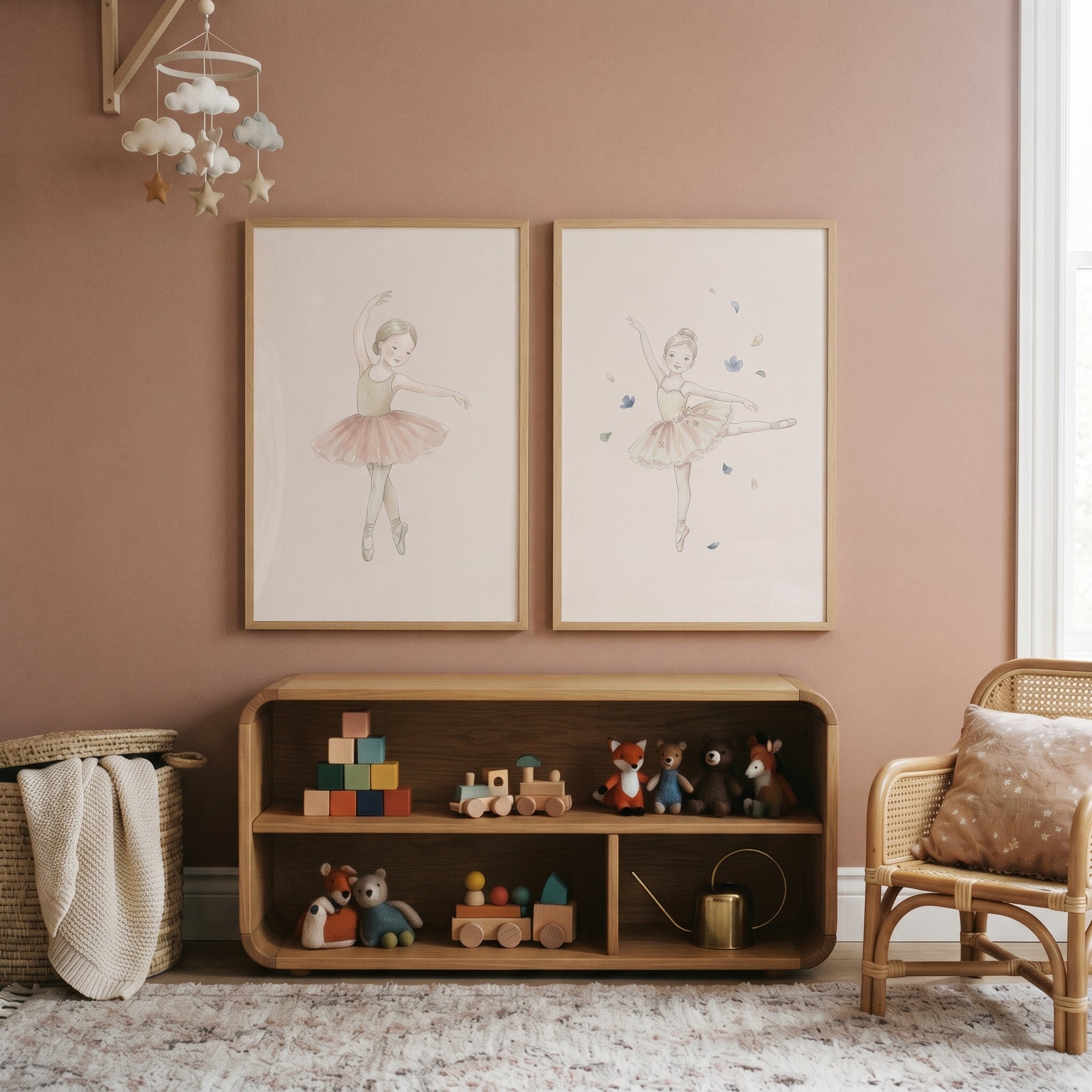 Soft Tan Ballerina Wall Art Set of 2 - Pink Tutu Dreams