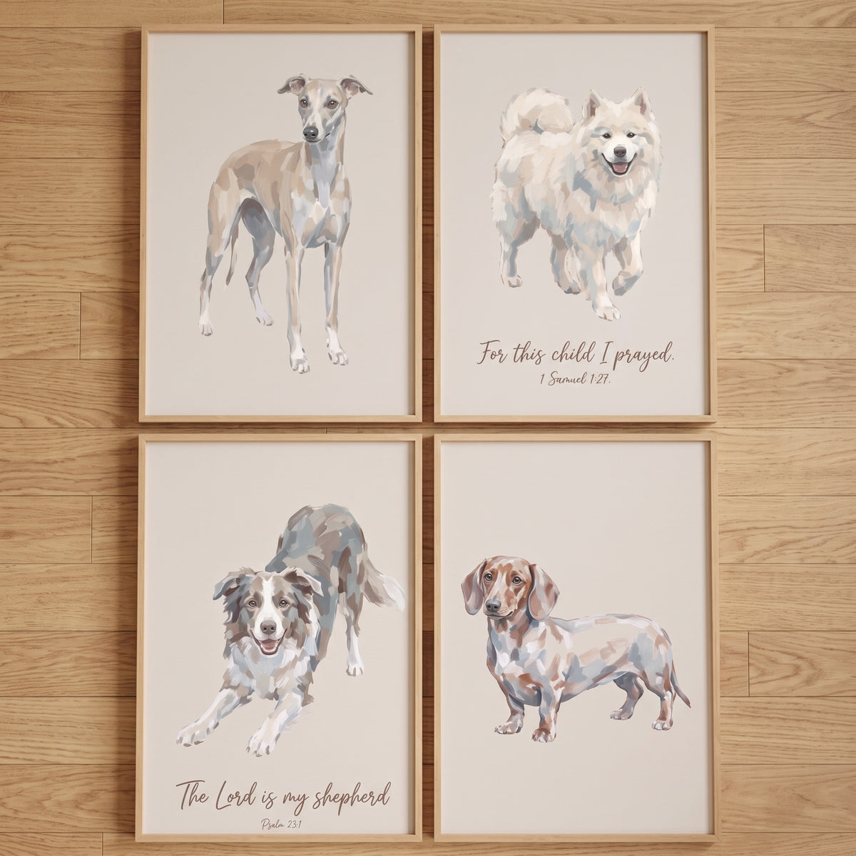 Soft Taupe Painterly Dogs Wall Art Set of 4 - Faithful Pet Art