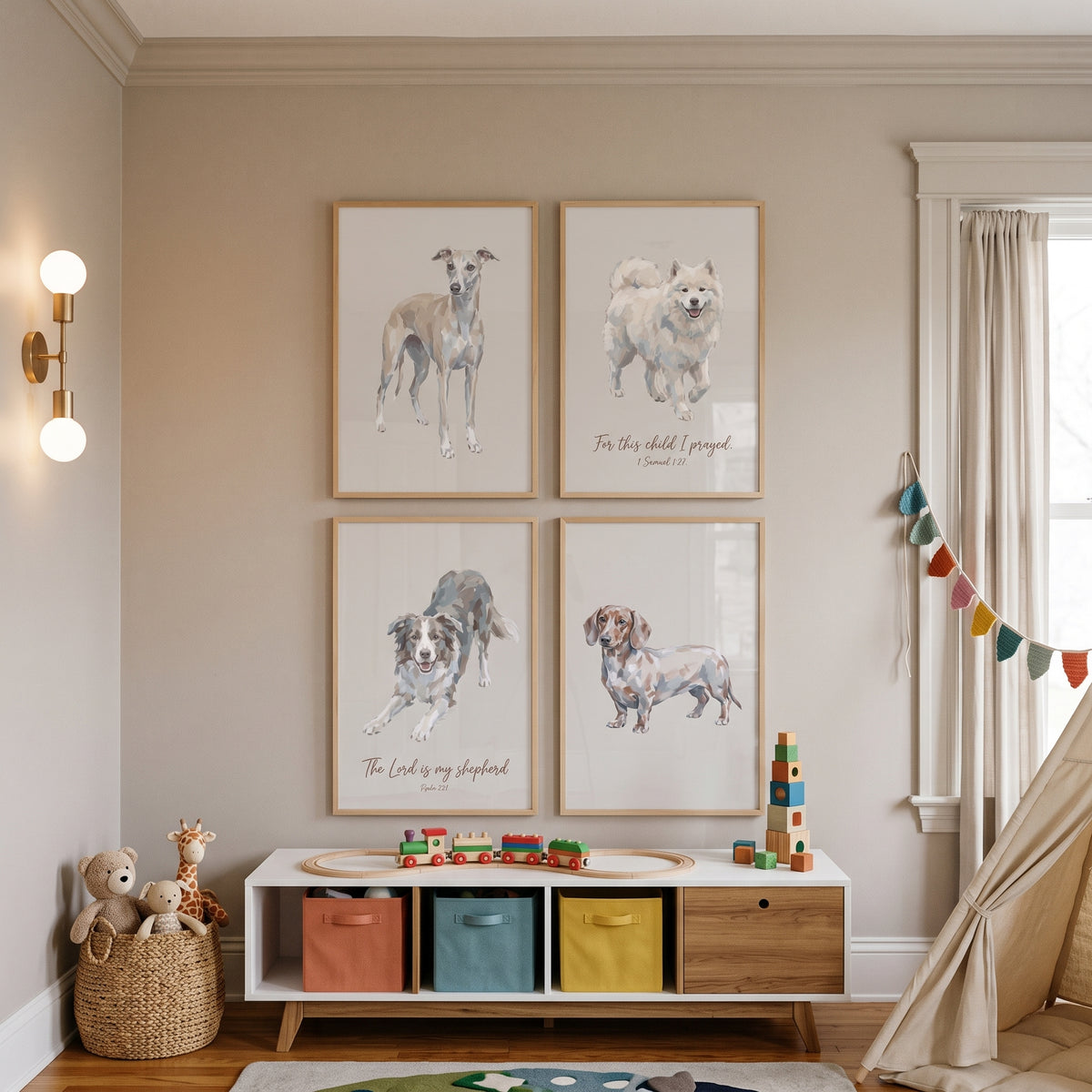 Soft Taupe Painterly Dogs Wall Art Set of 4 - Faithful Pet Art