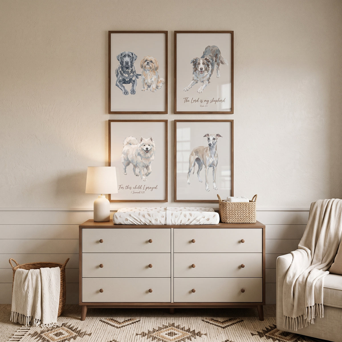 Soft Taupe Textured Dogs Artwork Set of 4 - Faithful Pup Art