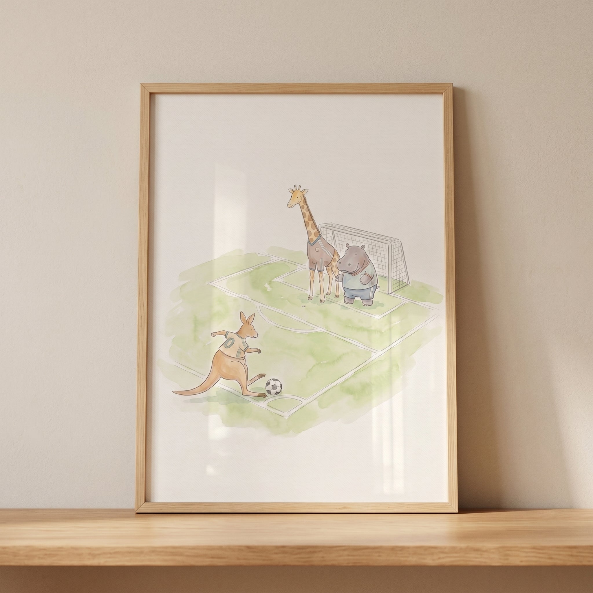 Soft Watercolor Animals Wall Art - Animal Soccer Stars