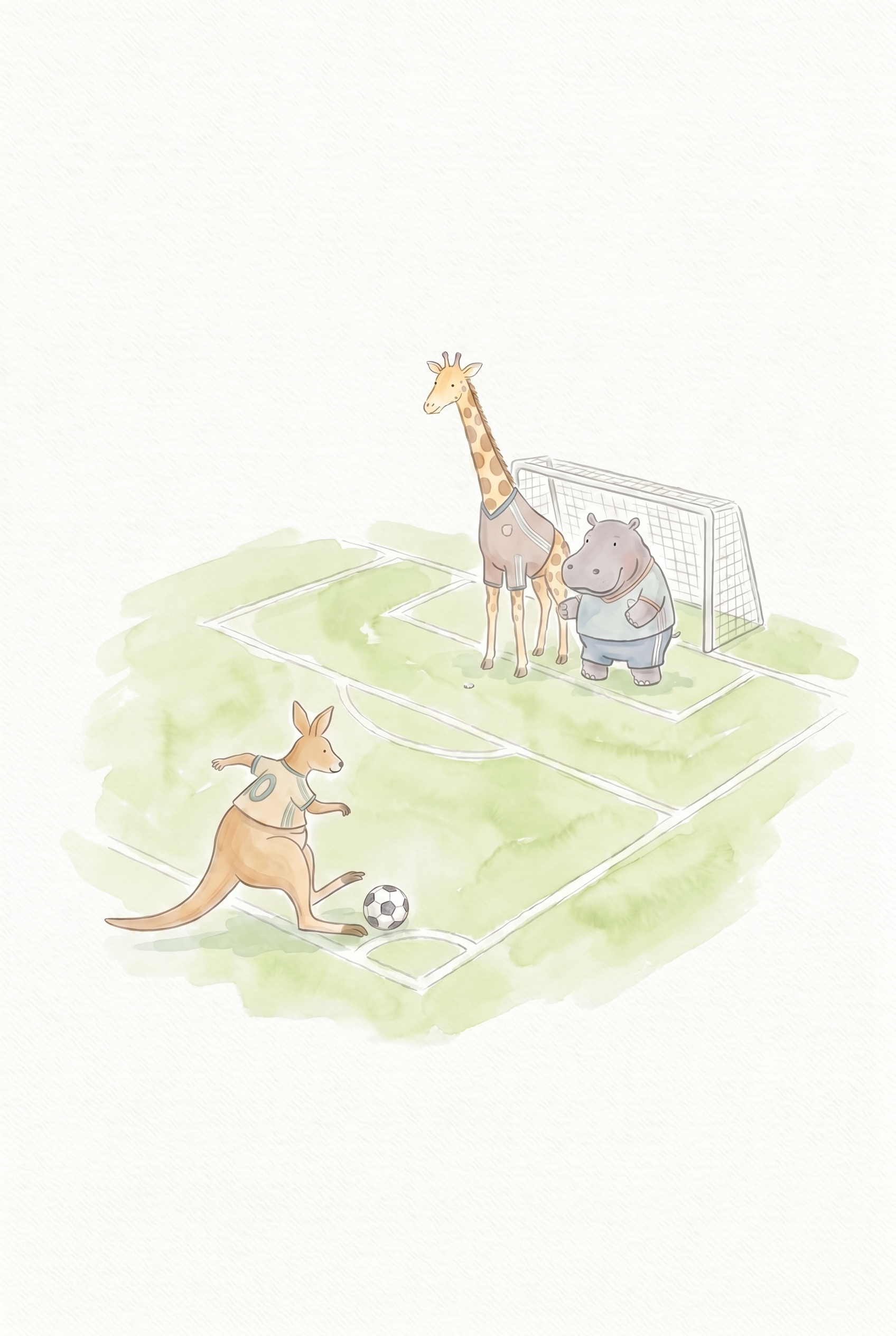 Soft Watercolor Animals Wall Art - Animal Soccer Stars